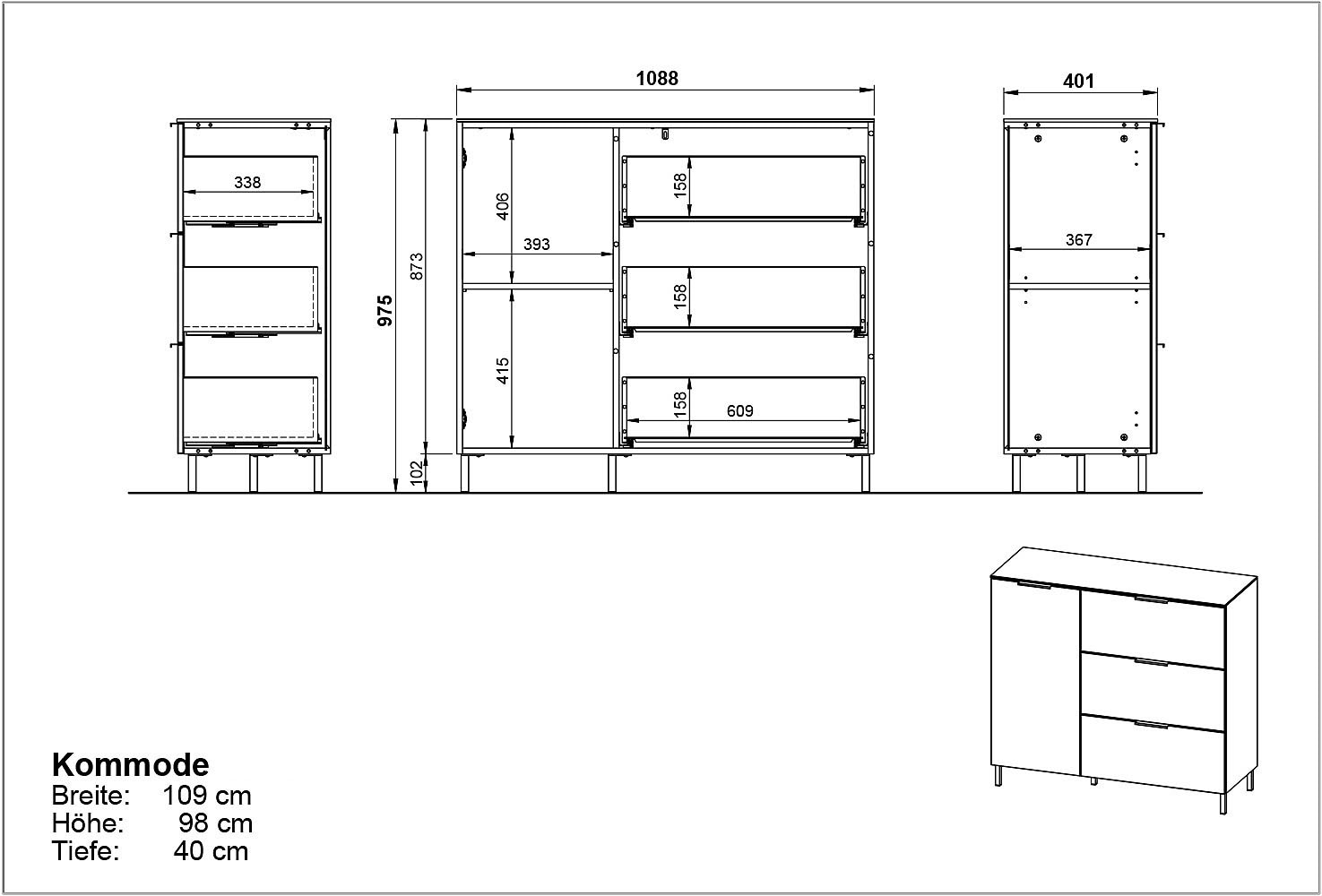 GERMANIA Sideboard »Savoca« 1 Stk. tlg. Breite 109 cm, Soft-close, 2 Fußvarianten inkl., Made in Germany