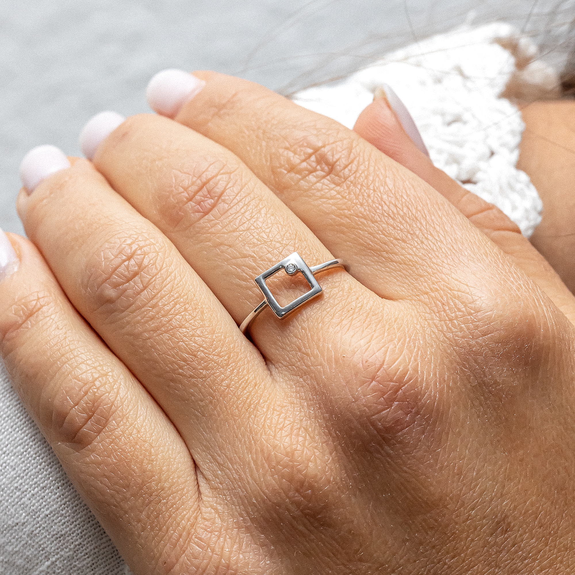 CAÏ Fingerring »925 Sterling Silber rhodiniert Zirkonia Viereck«