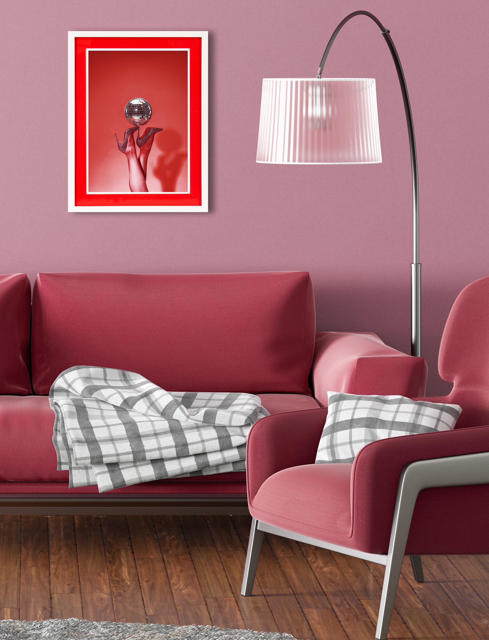 queence Bild mit Rahmen »Discokugel, glitzer, High Heels«, Fashion-Schuh-Schuhe, (1 St.), Poster mit buntem Acrylglas Passepartout