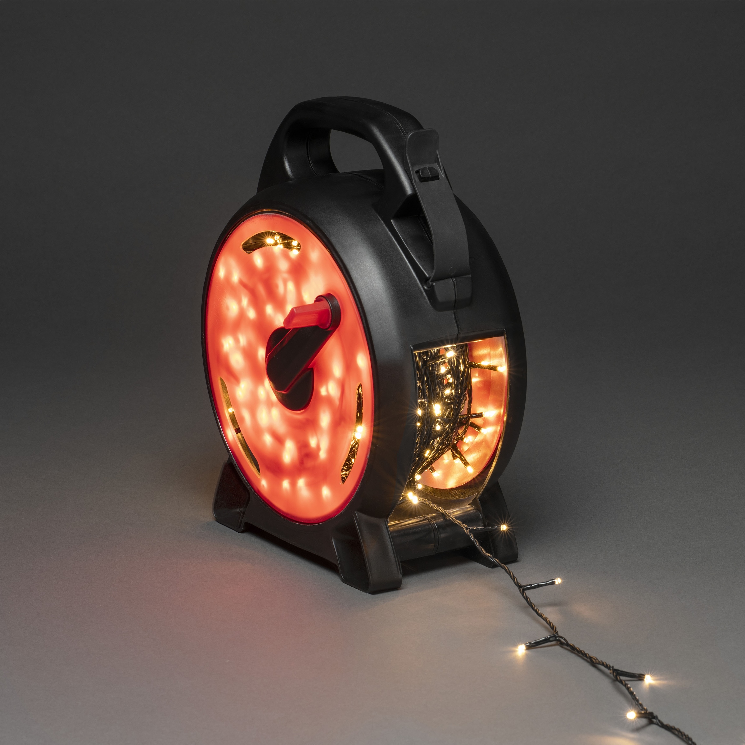 KONSTSMIDE LED-Lichterkette »Weihnachtsdeko bestellen 200 Micro schwarz-rot, online aussen«, St.-flammig, mit 200 warm weiße Dioden LED Kabelaufroller