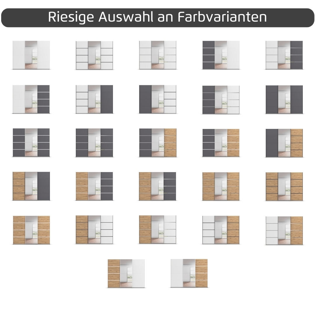 rauch Kleiderschrank »Schwebetürenschrank OTTO´s Choice Garderobe Schrank TOP ANGEBOT Avola«, (in 3 verschiedenen Ausstattungen BASIC/CLASSIC/PREMIUM inkl. Spiegel), mit eleganten Zierleisten in Chrom, Schwarz oder Weiß MADE IN GERMANY