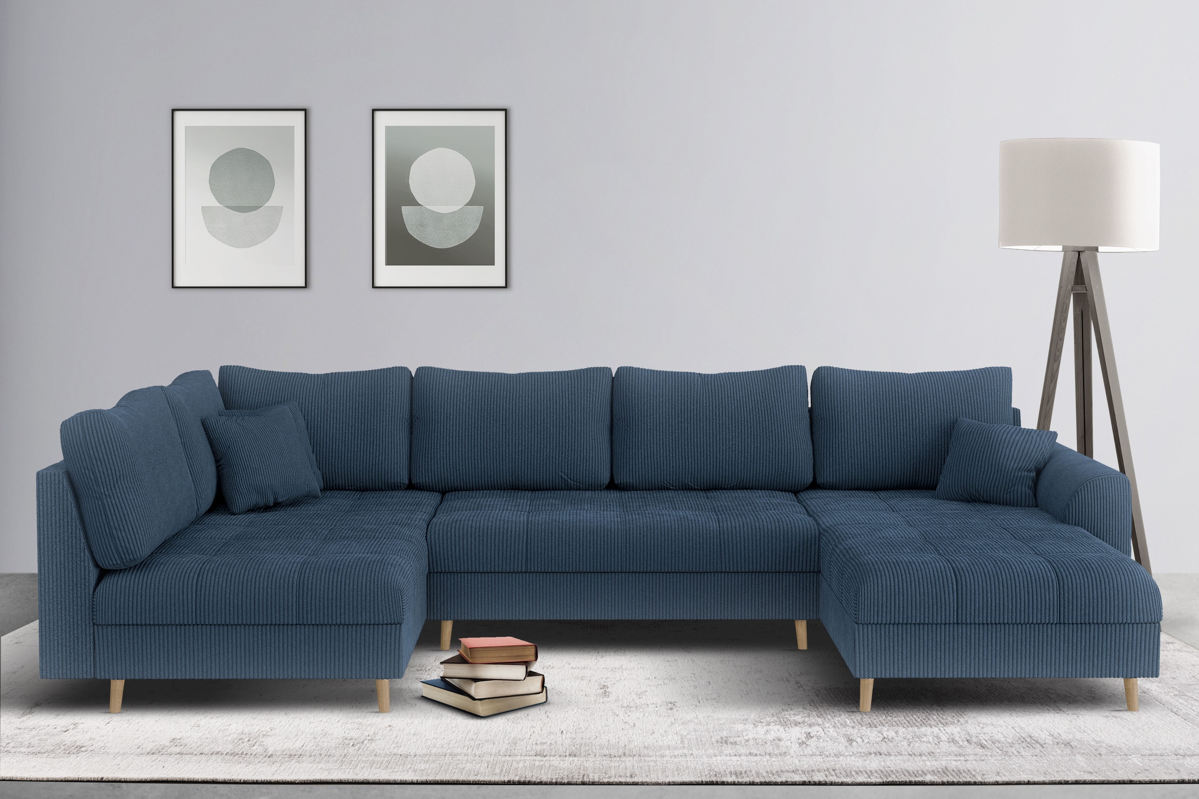 Home affaire Wohnlandschaft »CHARRE U-Form mit Ottomane, Maße B/T/H: 310/161/81 cm«, feine Steppung, lose Rücken- und Zierkissen, auch in Cord und Bouclé