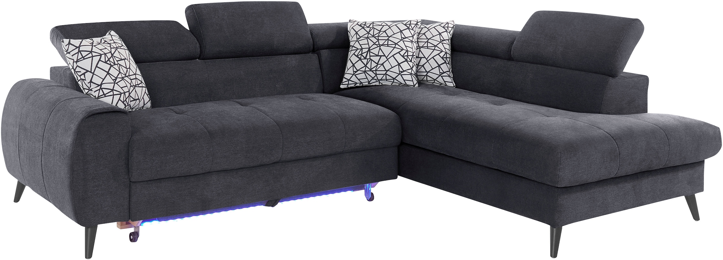 COTTA Ecksofa »Mia L-Form mit 3 Zierkissen«, wahlweise mit Bettfunktion, Bettkasten, Beleuchtung & Wireless-Charger