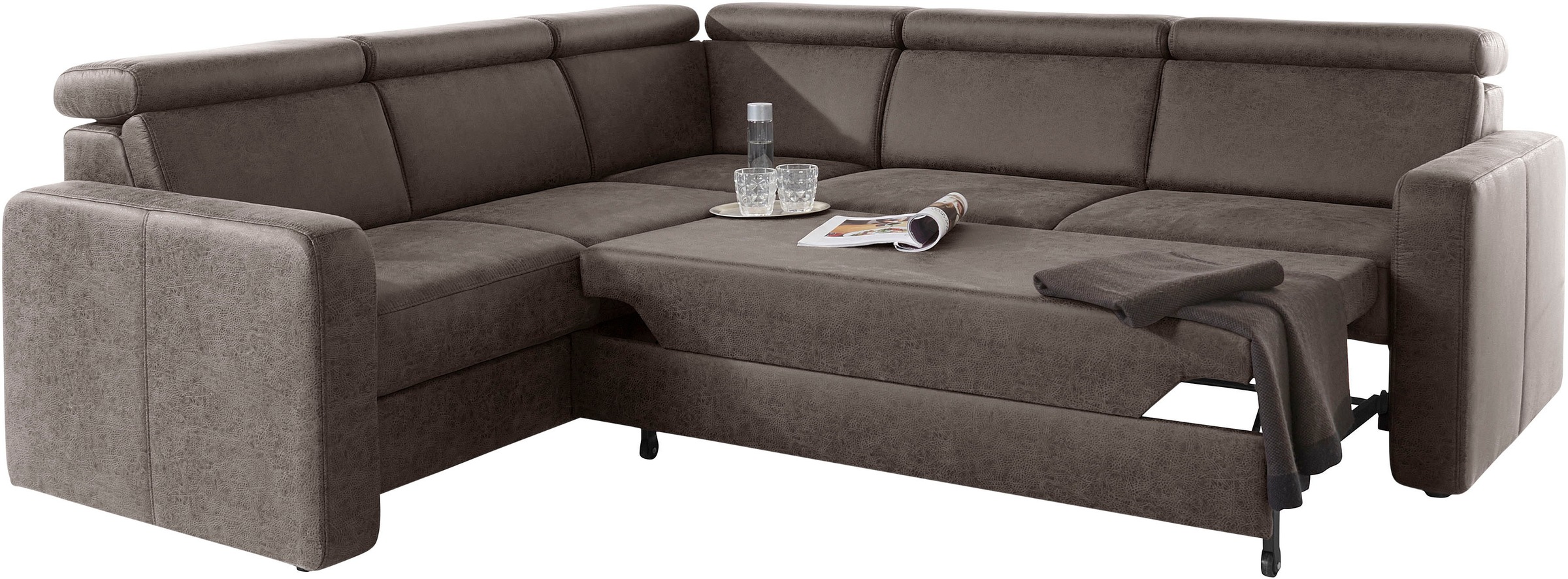 sit&more Ecksofa »Bologna L-Form«, Kopfteilverstellung, wahlweise mit Bettfunktion und Schubkasten