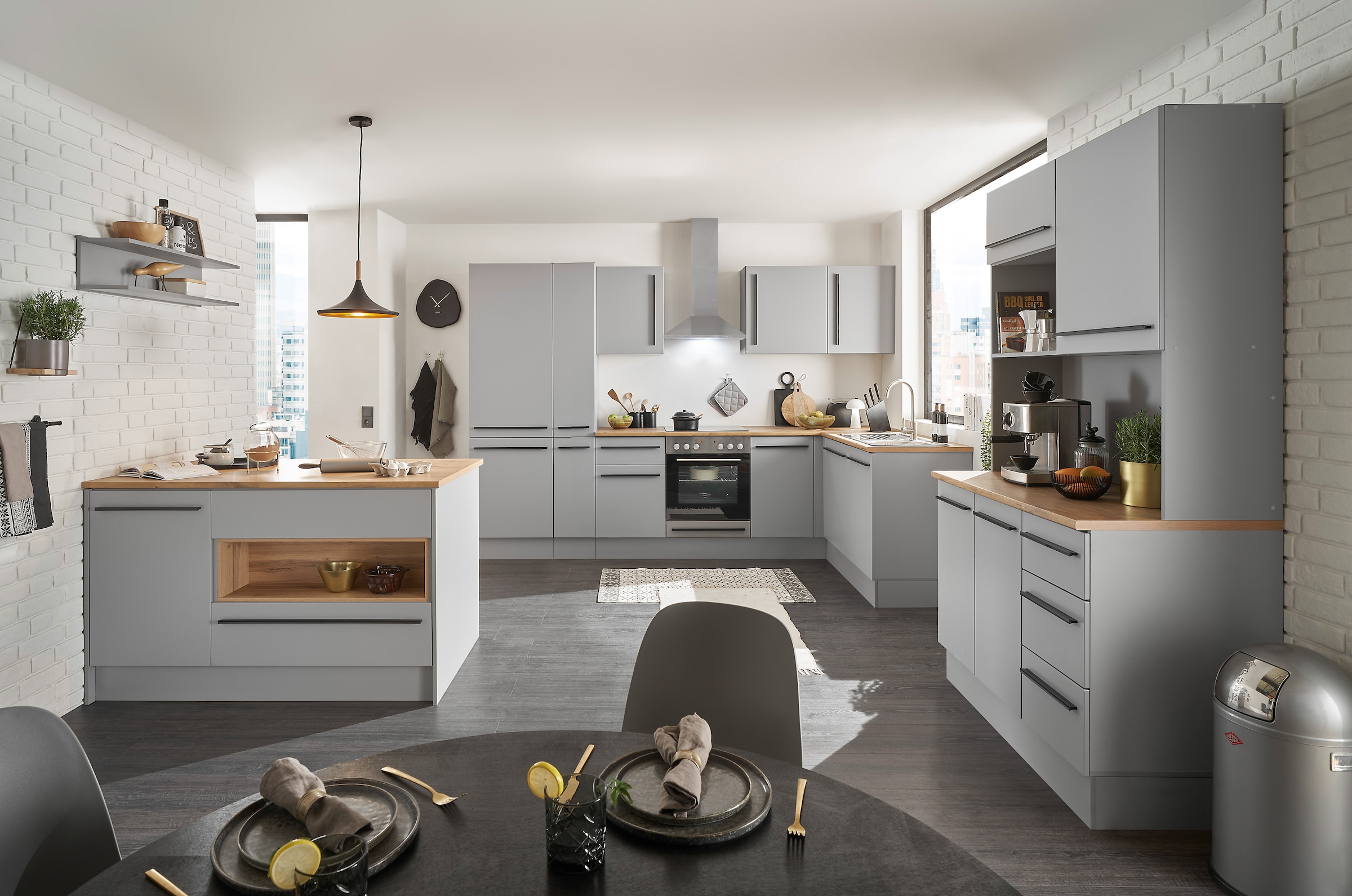BASIC by Balculina Winkelküche »Denver, Küche BxHxT 310/115 x 211 x 60«, Breite 310 cm, wahlweise mit E-Geräten und Induktion