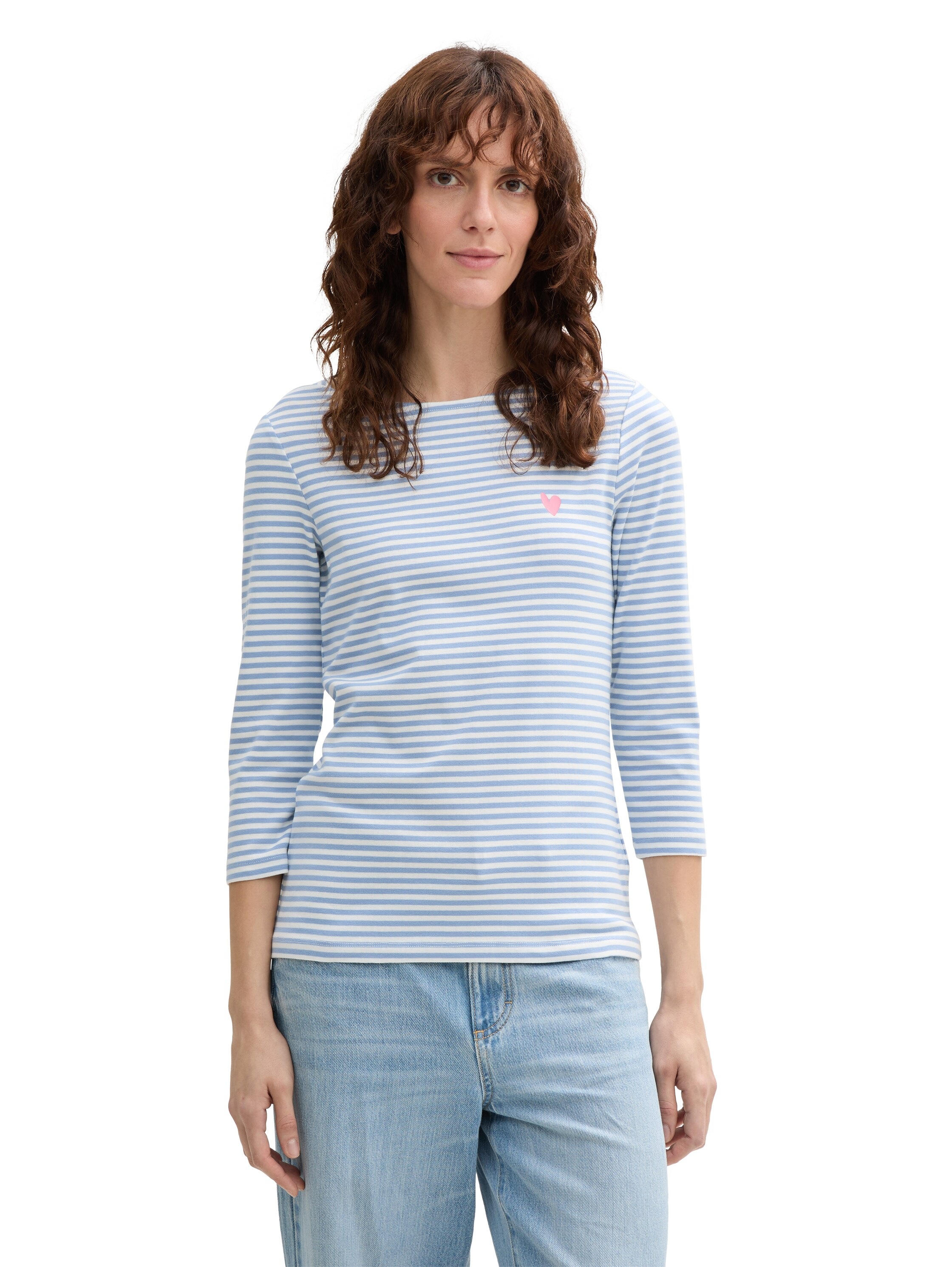 TOM TAILOR Langarmshirt mit Herz Print flawless blue regular stripe XL (42) XL (42) Langarmshirt von TOM TAILOR