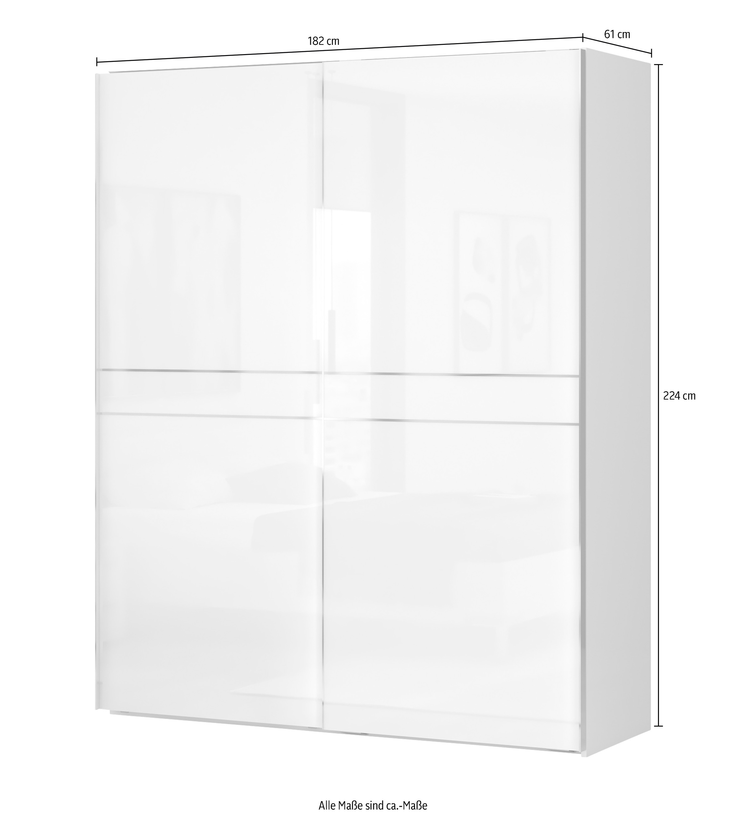 PLACES OF STYLE Schwebetürenschrank »Piano, FSC-zertifiziert, mit Einlegeböden und Kleiderstangen« in 3 Breiten, 224cm hoch, mit verchromten Aufleistungen,  UV lackiert, hochglänzend, mit Soft-Close Funktion, in beige oder weiß