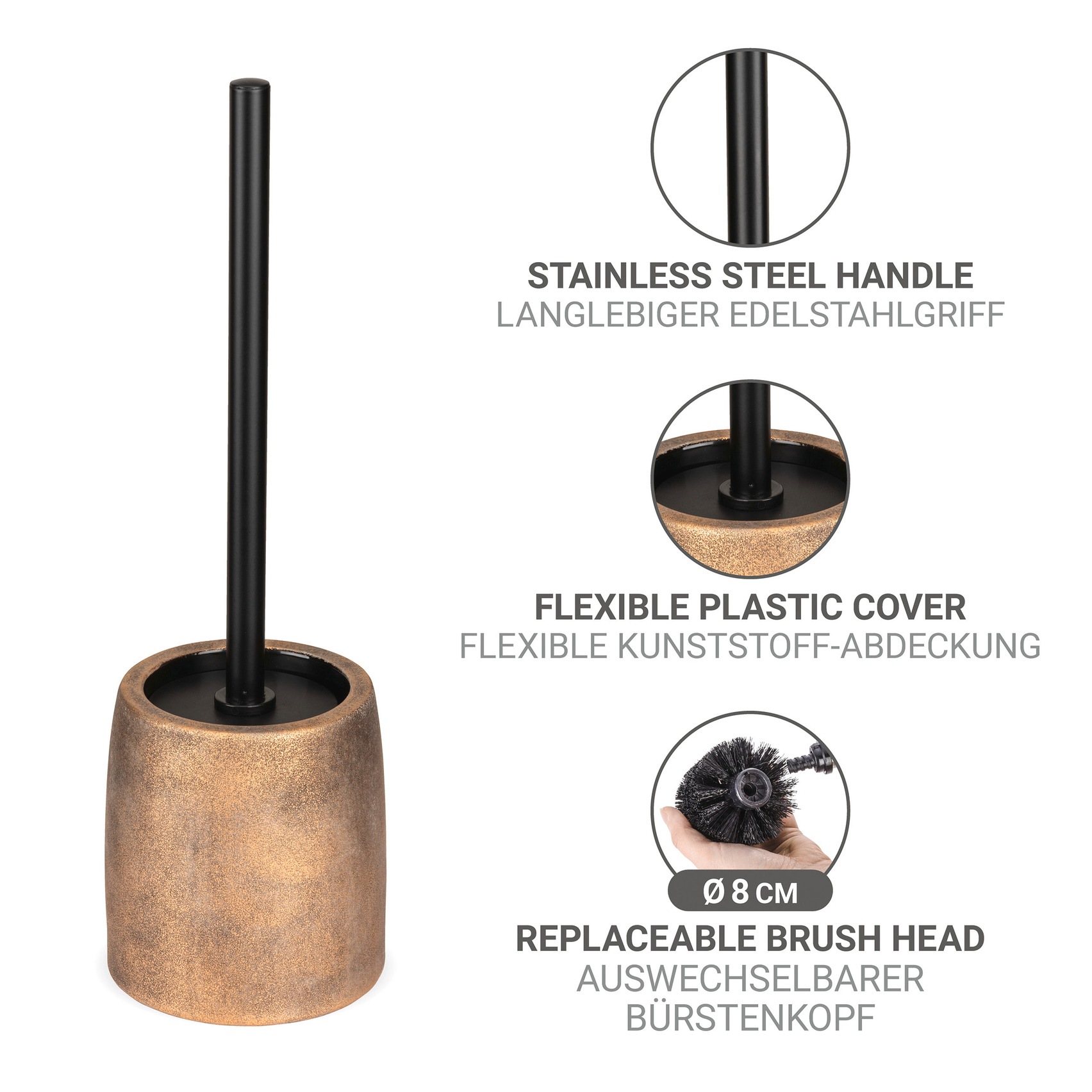 WENKO WC-Garnitur »Tremea« aus Edelstahl | Keramik | Kunststoff Keramik in bronze matt, Toilettenbürste mit Kunststoffabdeckung