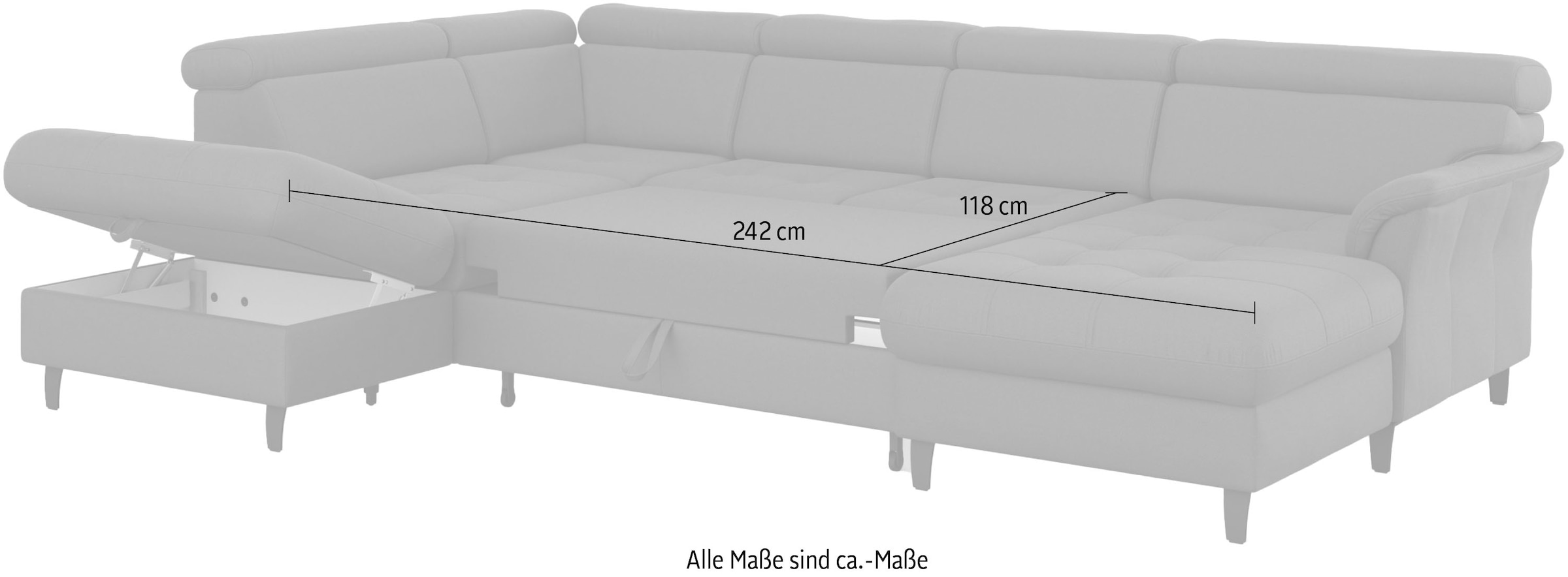sit&more Wohnlandschaft »Marano U-Form«, inklusive Kopfteilverstellung, wahlweise mit Bettfunktion, Bettkasten