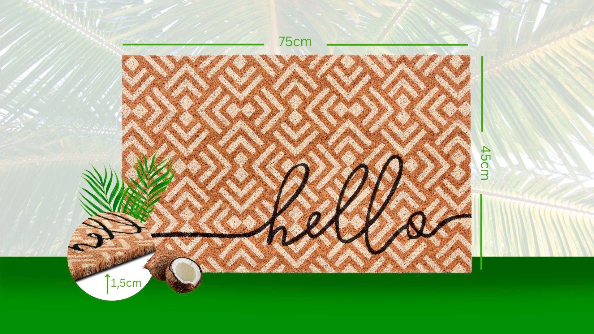 HANSE Home Fußmatte »Mix Mats Kokos Hello Geometric, Türmatte«, rechteckig, 15 mm Höhe, Kokos, Schmutzfangmatte, Outdoor, Rutschfest, Innen, Kokosmatte, Flur