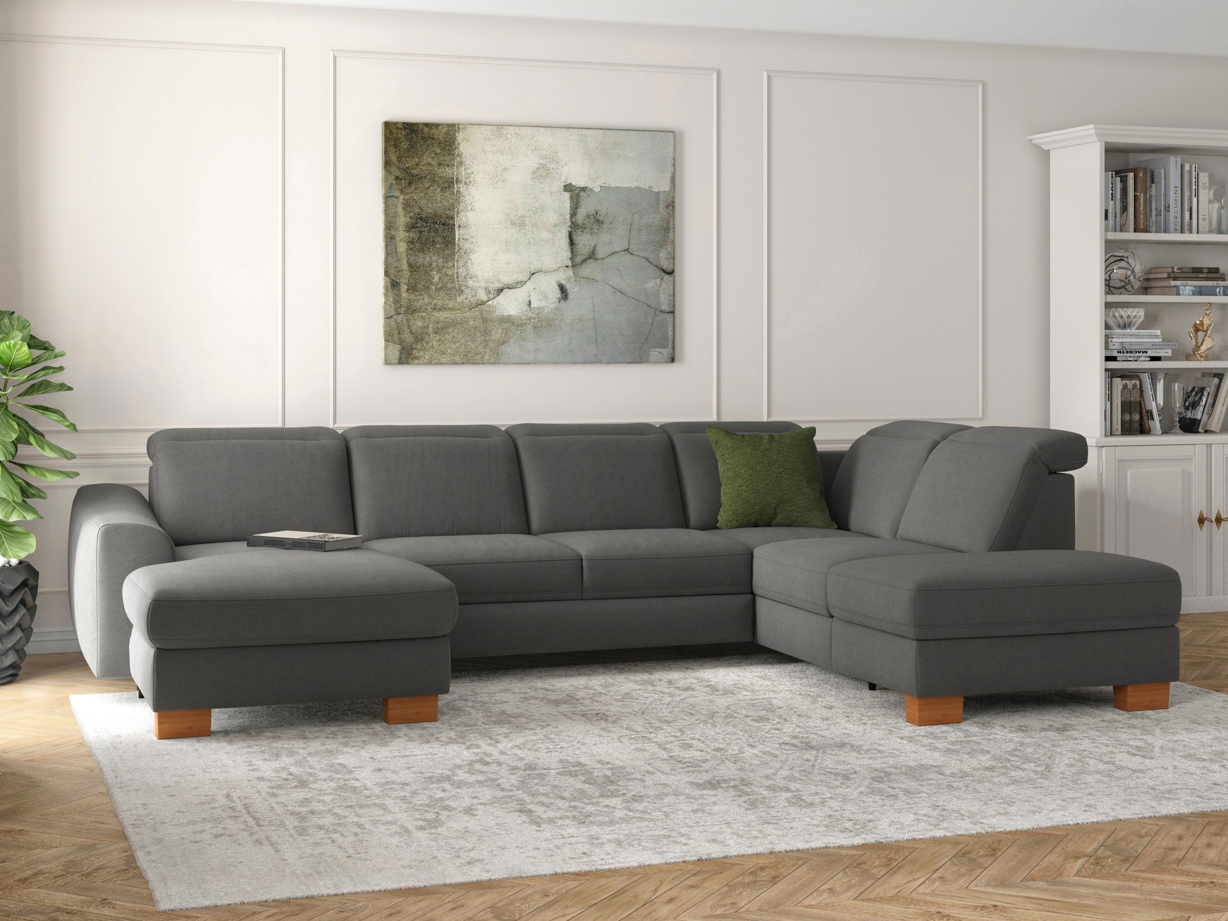 sit&more Wohnlandschaft »Dundee U-Form«, mit Federkern und Massivholzfüßen, wahlweise mit Kopfteilverstellung