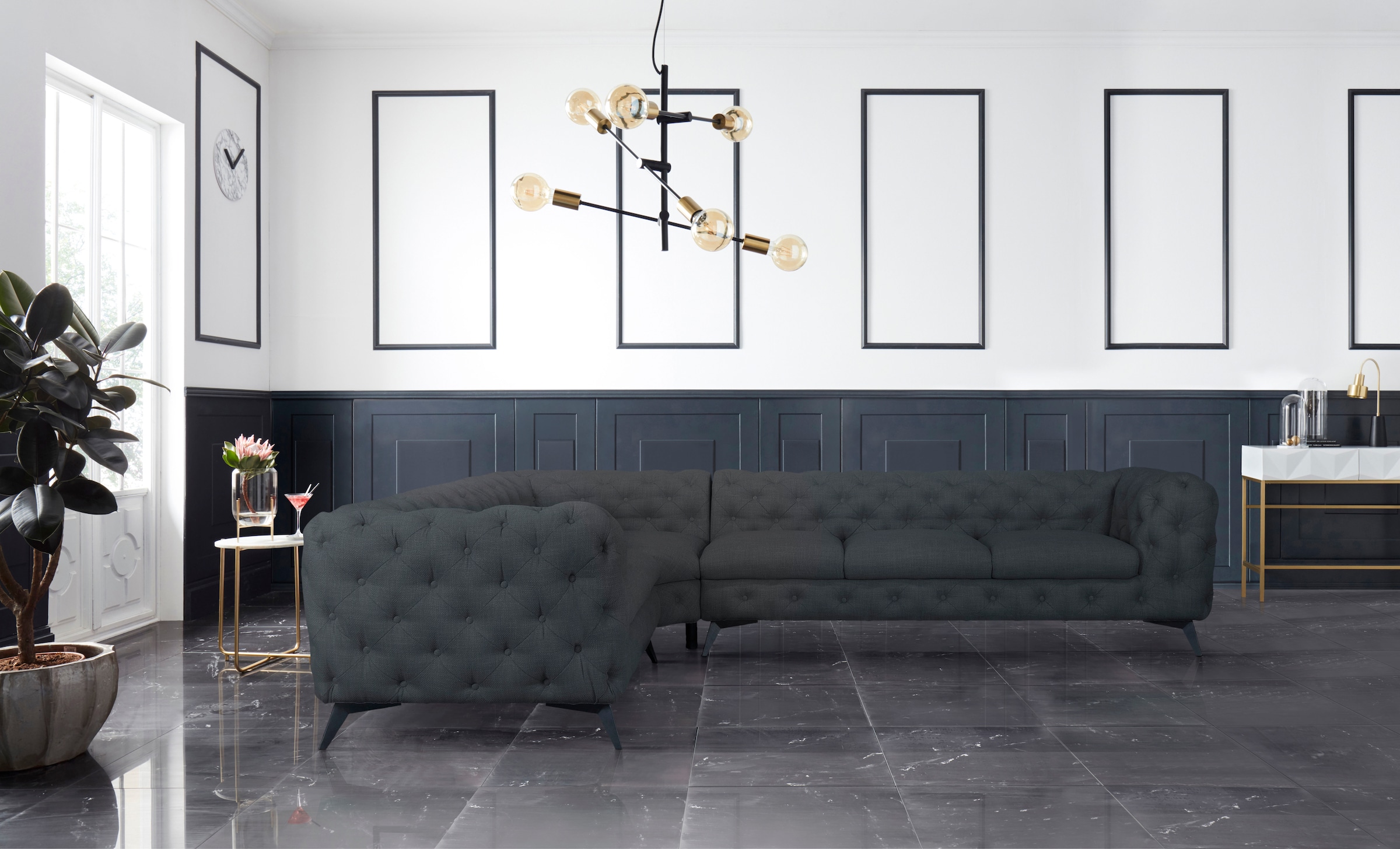 Leonique Chesterfield-Sofa »Ecksofa GLYNIS L-Form mit Wellenunterfederung, günstig online kaufen