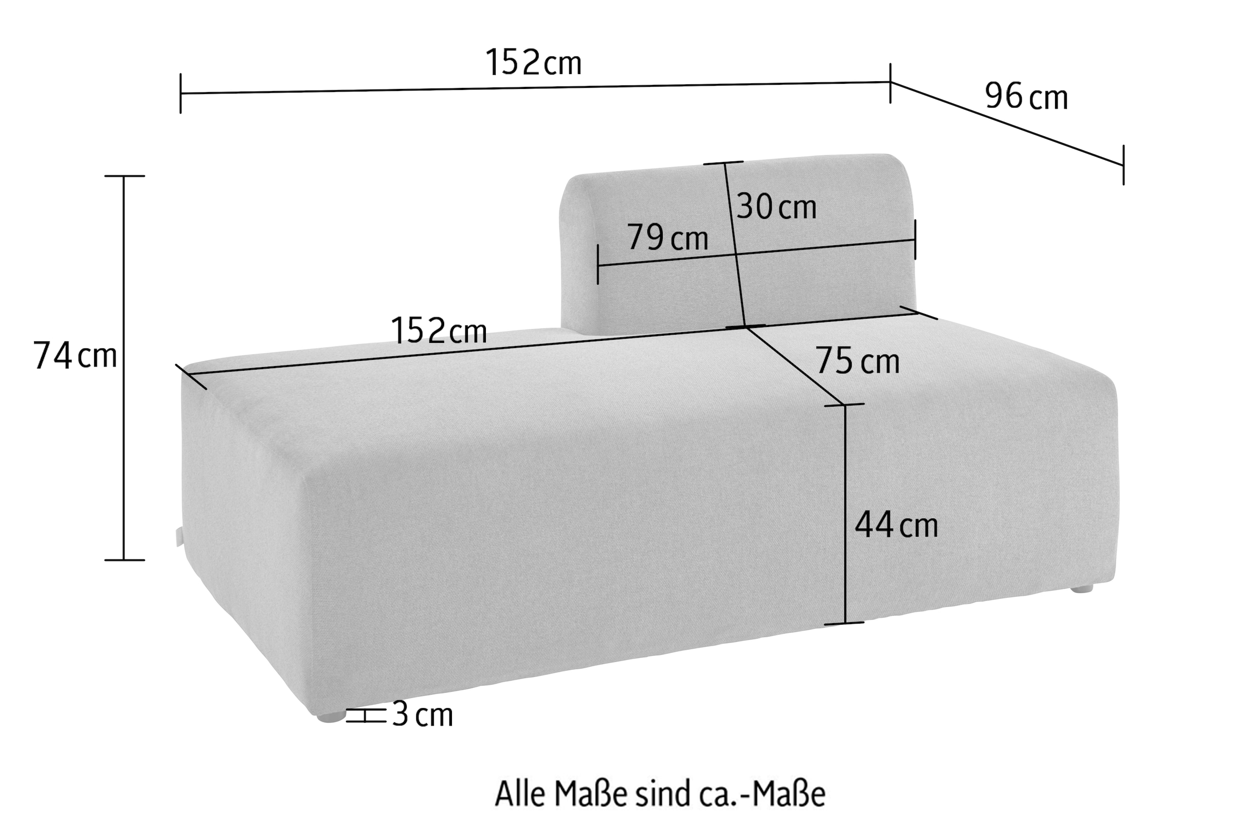 LeGer Home by Lena Gercke Chaiselongue »LYZA Open end, Loungemöbel zum Relaxen, Maße B/T/H: 152/96/74 cm«, als Modul oder separat verwendbar, für individuelle Zusammenstellung