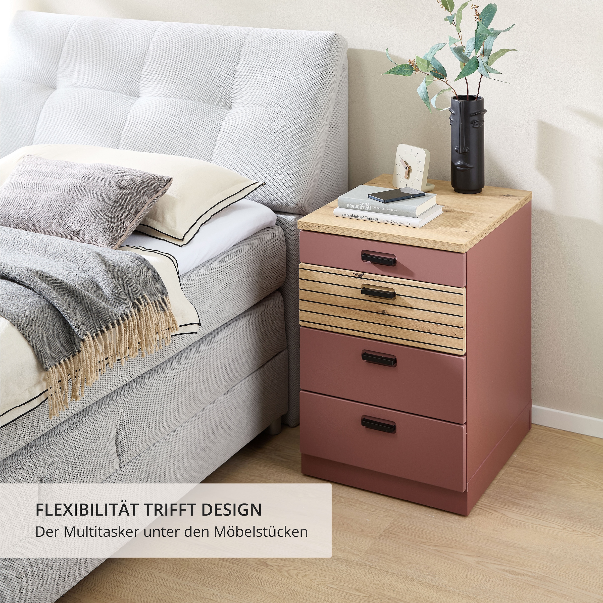 Innostyle Rollcontainer »Nachtkommode Glenn, 45 x 66 x 55 cm (B/H/T)«, (1 St.), inkl. Filzeinlage, 4 Rollen (2 mit Bremsen) oder Sockel, SK Soft-Close