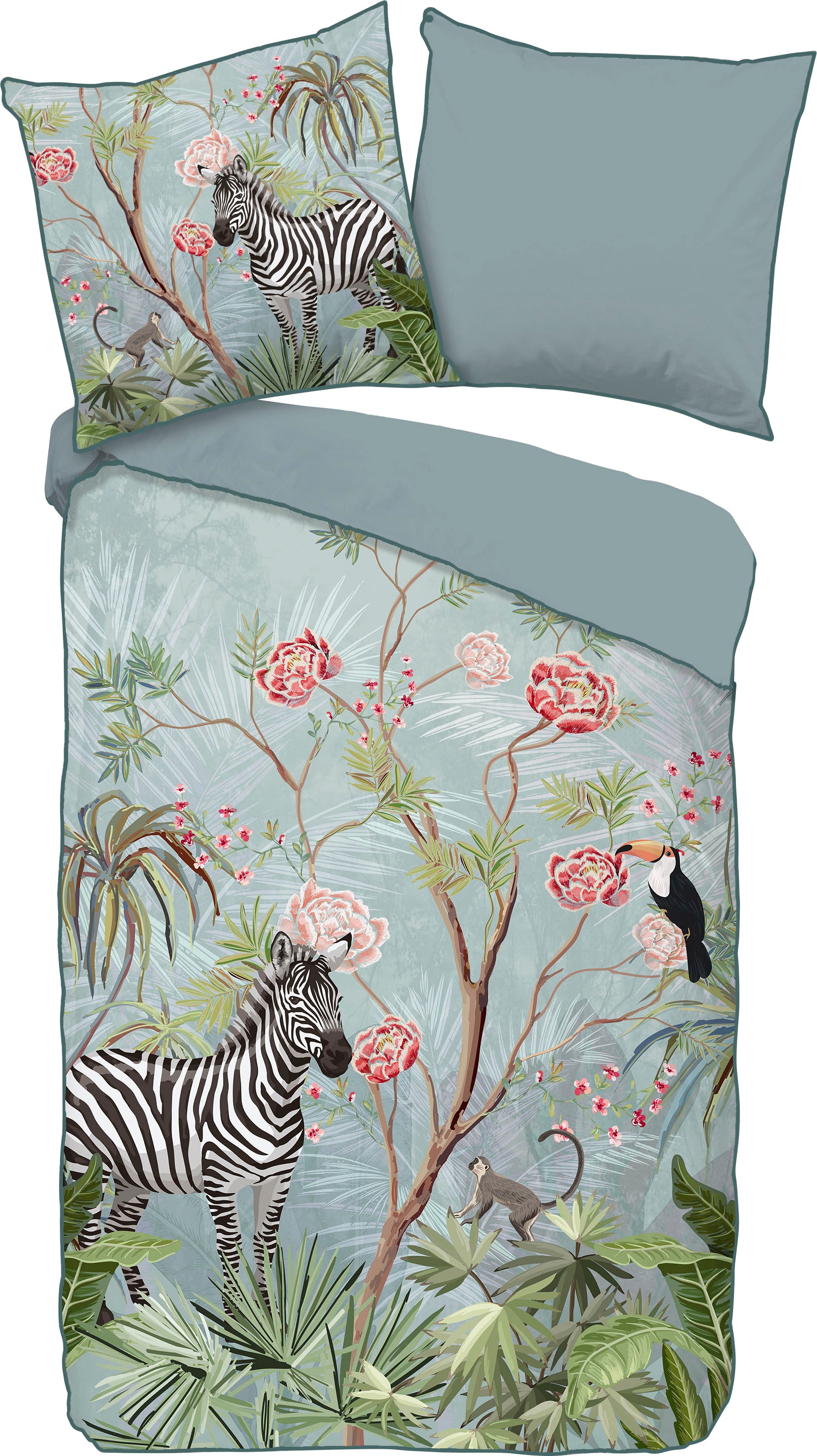 Descanso Wendebettwäsche »Yasmin«, Baumwolle, Satin, 135x200, Biese, Reißverschluss, Wendeoptik, Türkis