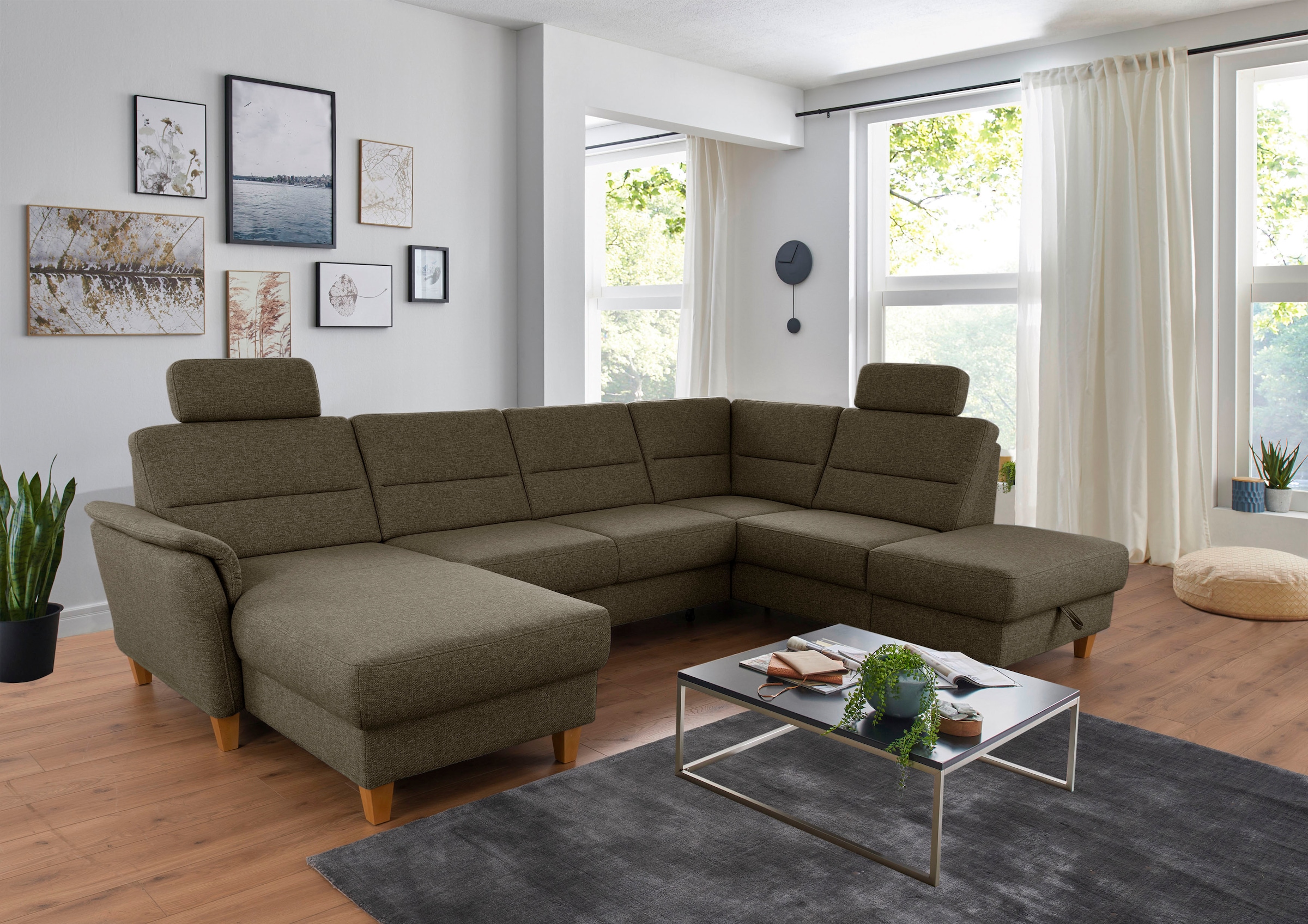 Home affaire Wohnlandschaft »Palmera U-Form, B: 308 cm« optional Bettfunkti günstig online kaufen