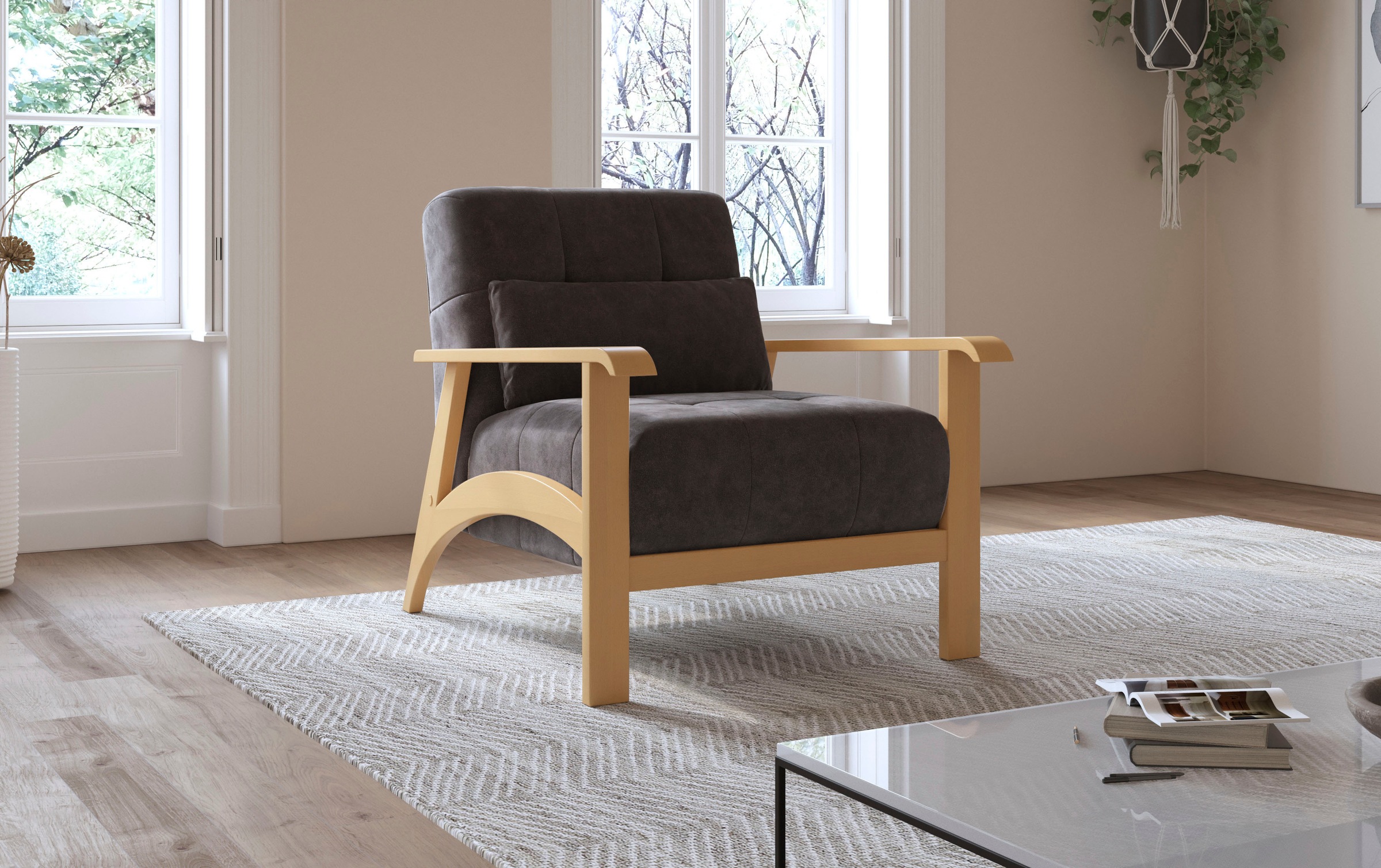 sit&more Sessel »Billund«, Armlehnen aus eichefarbigem Buchenholz, verschiedene Bezüge und Farben