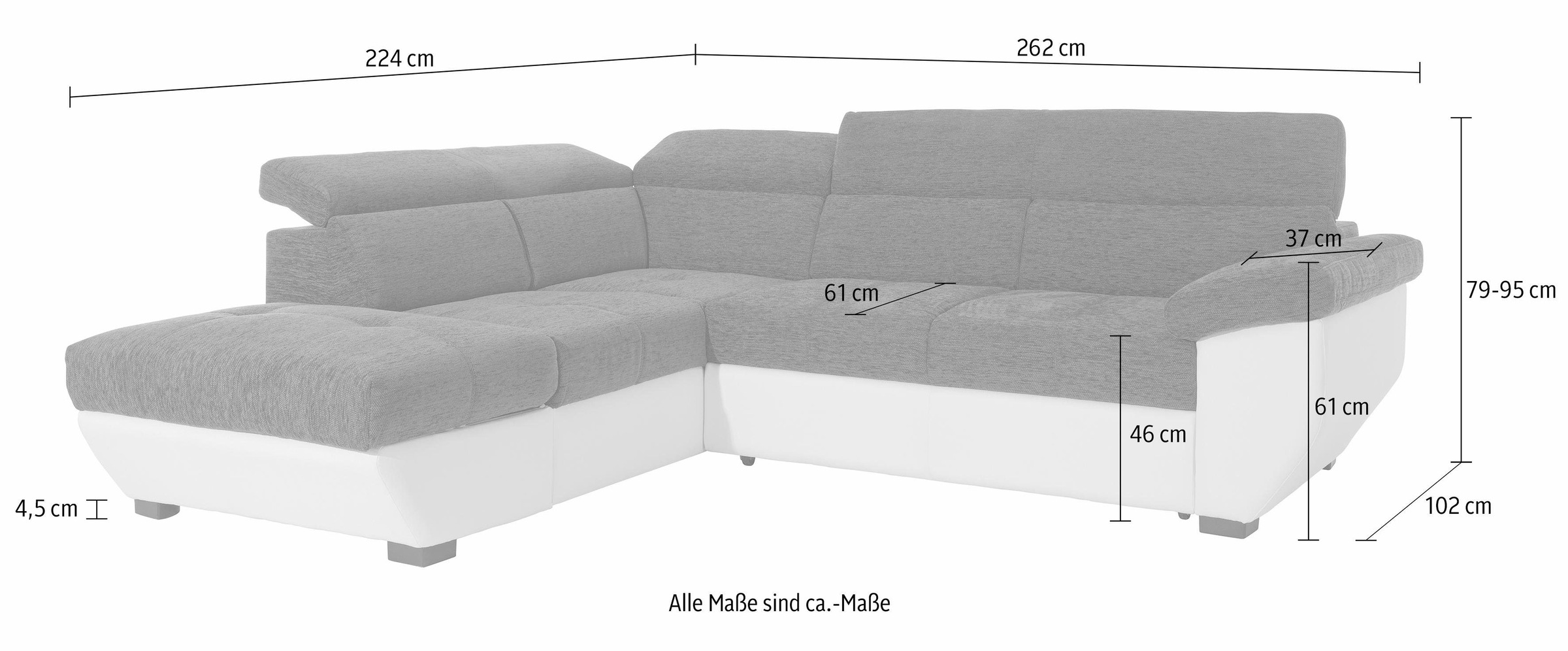 COTTA Polstergarnitur »Speedway L-Form«, (Set), Set bestehend aus: Ecksofa mit Kopfteilverstellung & Hocker