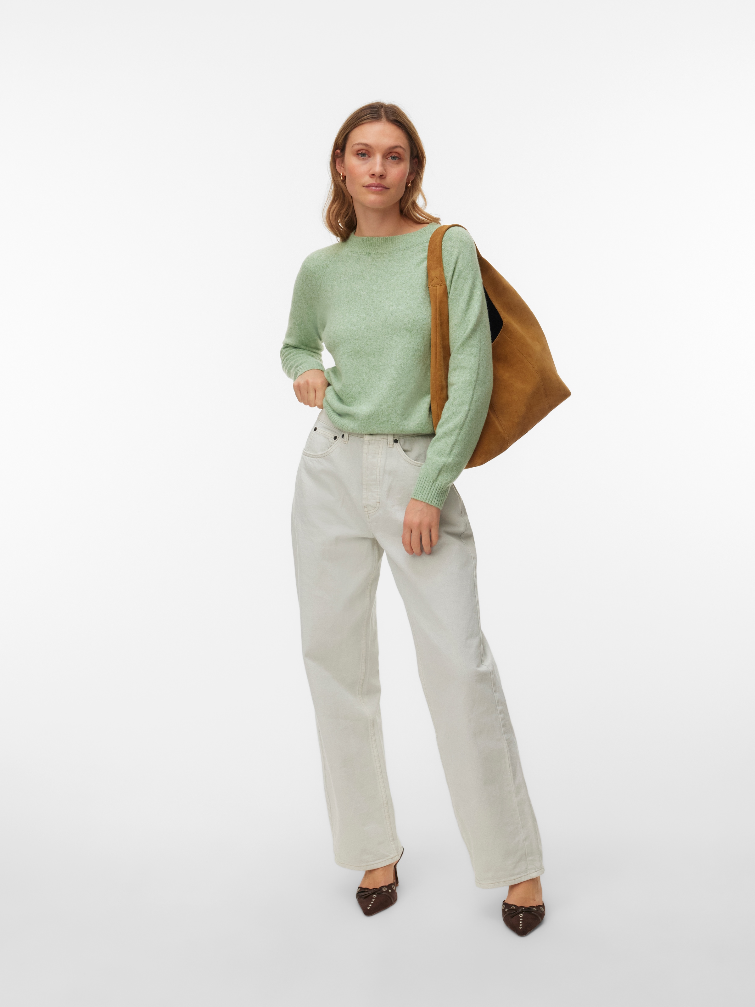 Vero Moda Rundhalspullover »VMDOFFY LS O-NECK BLOUSE GA NOOS« Materialmix, regular fit