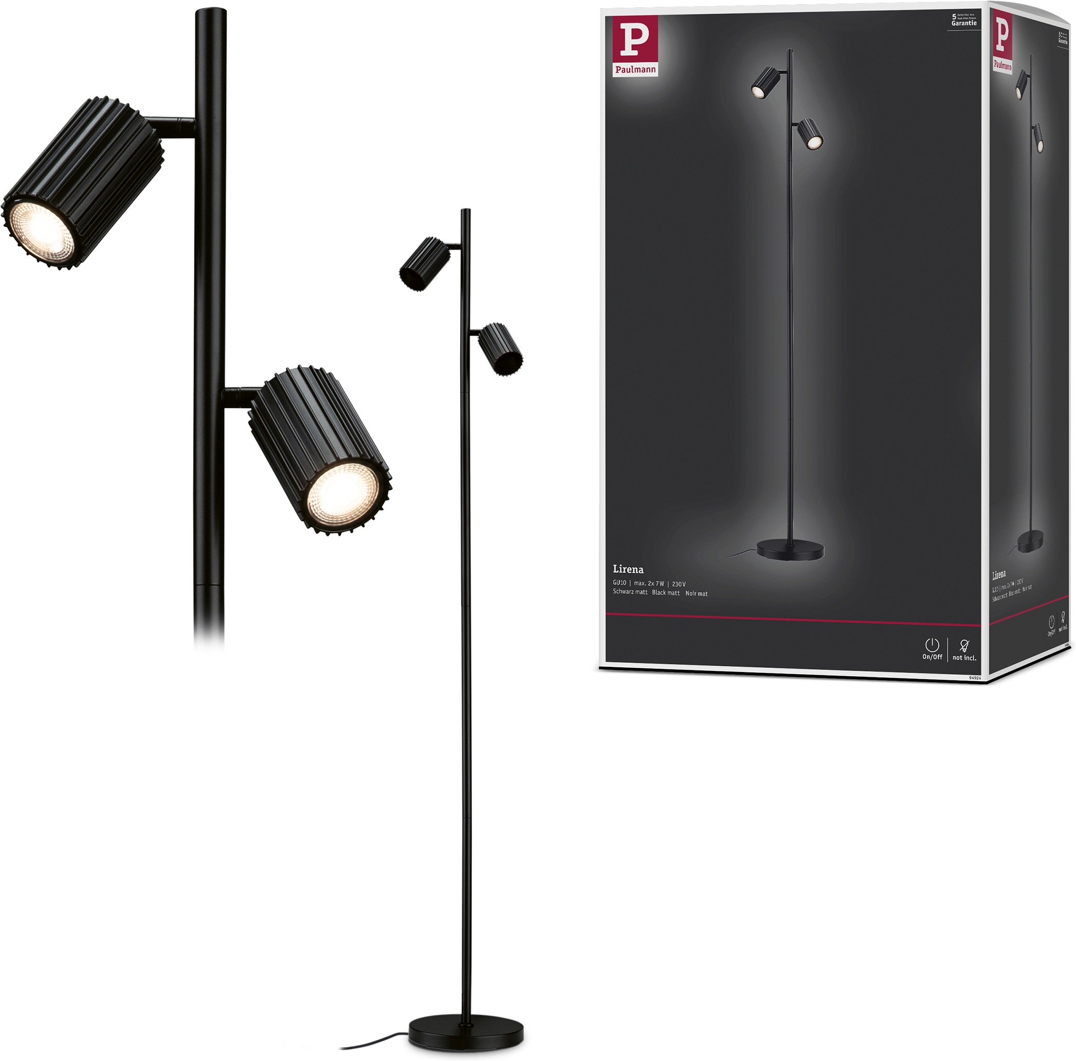 Paulmann Stehlampe »Lirena max 2x7W GU10 Schwarz  230V Metall« GU10 2 Stk. markante Lamellenstruktur