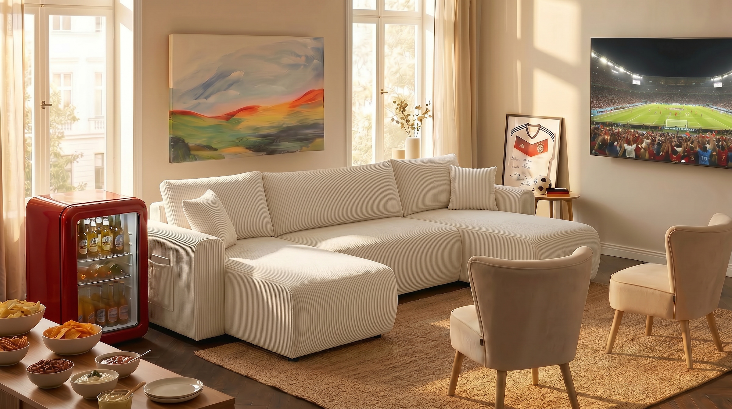 OTTO home Wohnlandschaft »JONAA, U-Form, 311 cm Schlafsofa (133/270)-OTTO. Verlässliche Qualität« Tonnentaschen-Federkern, Bettkasten, Cord, Struktur