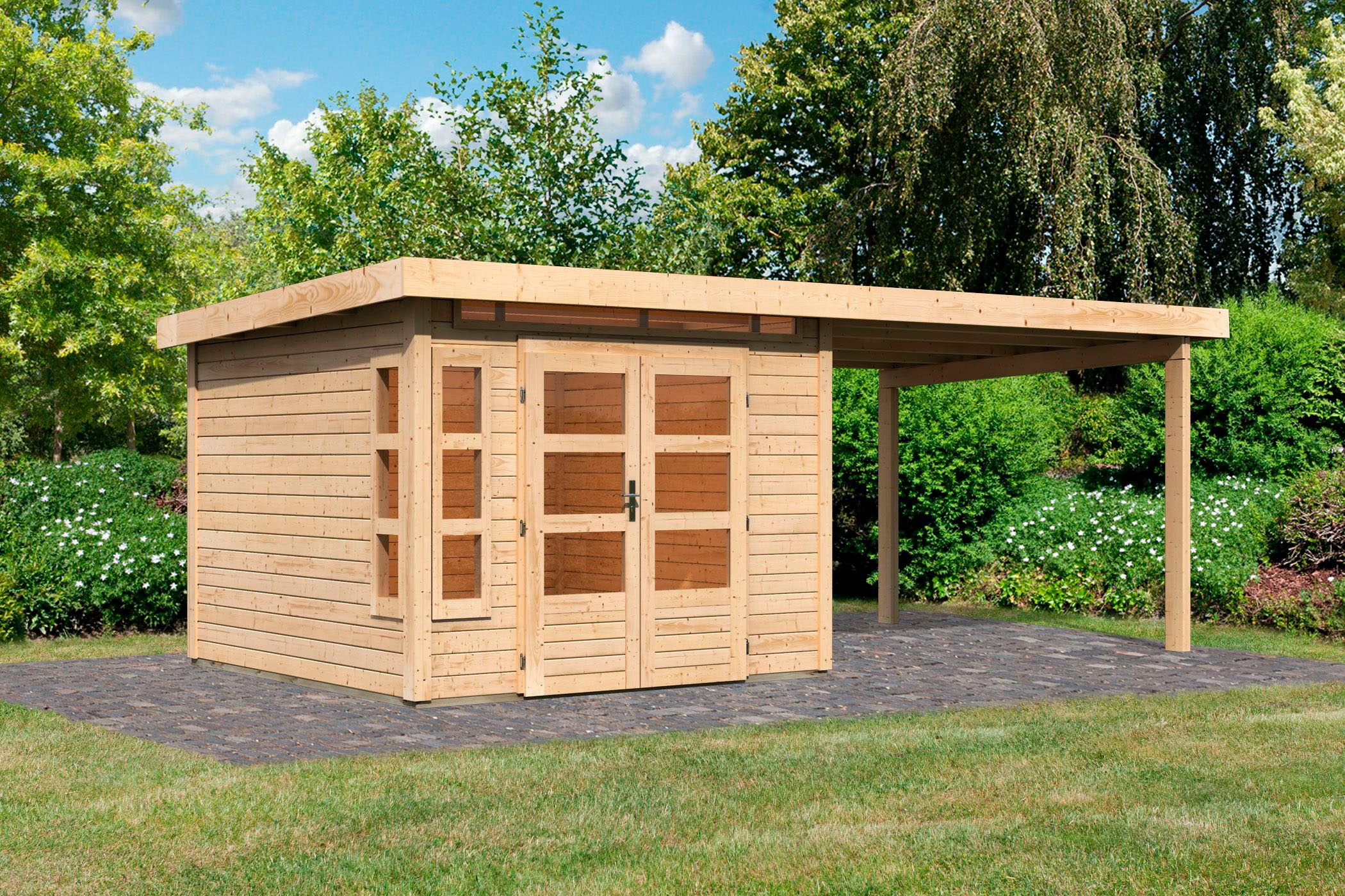 KONIFERA Gartenhaus »Kolimasee 6«, (Set), mit Anbaudach 3,2 m, naturbelassen kaufen