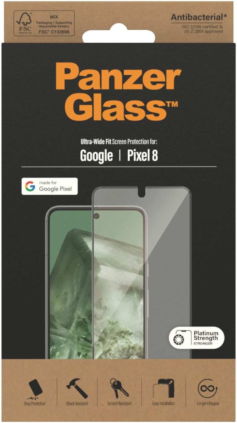 PanzerGlass Displayschutzfolie »Displayschutz Google Pixel 8 - Ultra-Wide Fit«, für Google Pixel 8, (1 St.), Kratz-& Stoßfest,Antibakteriell,Berührungsempfindlich,Simpel Anbringen