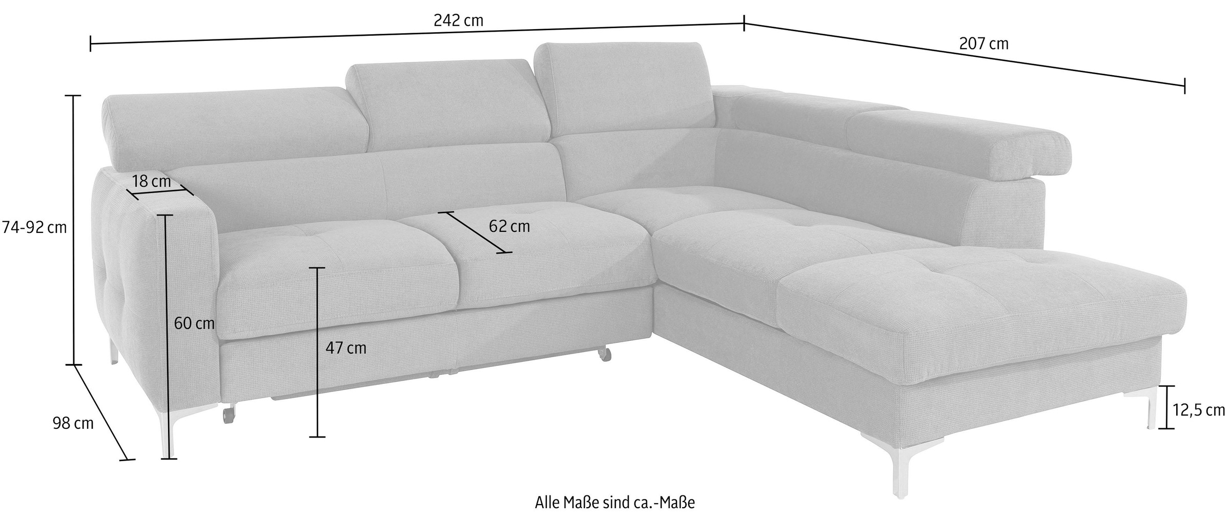 COTTA Ecksofa »Sammy L-Form«, mit Kopfteilverstellung, wahlweise mit Bettfunktion & Bettkasten