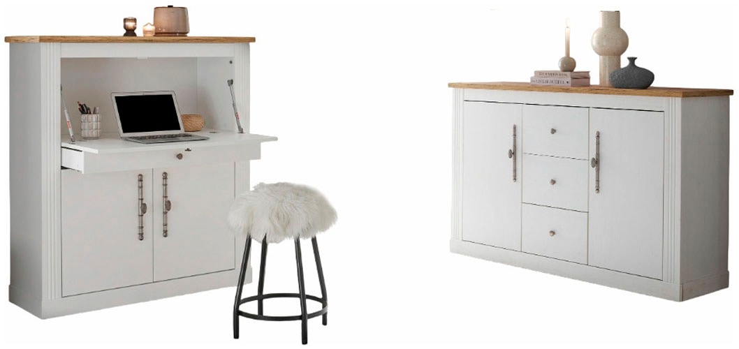 OTTO home Büromöbel-Set »Westminster, wohnliches Home-Office, Büro in zwei Farben verfügbar« Set, 2 tlg. enthält Sekretär und Sideboard im Landhausstil, mit Kabelkanal