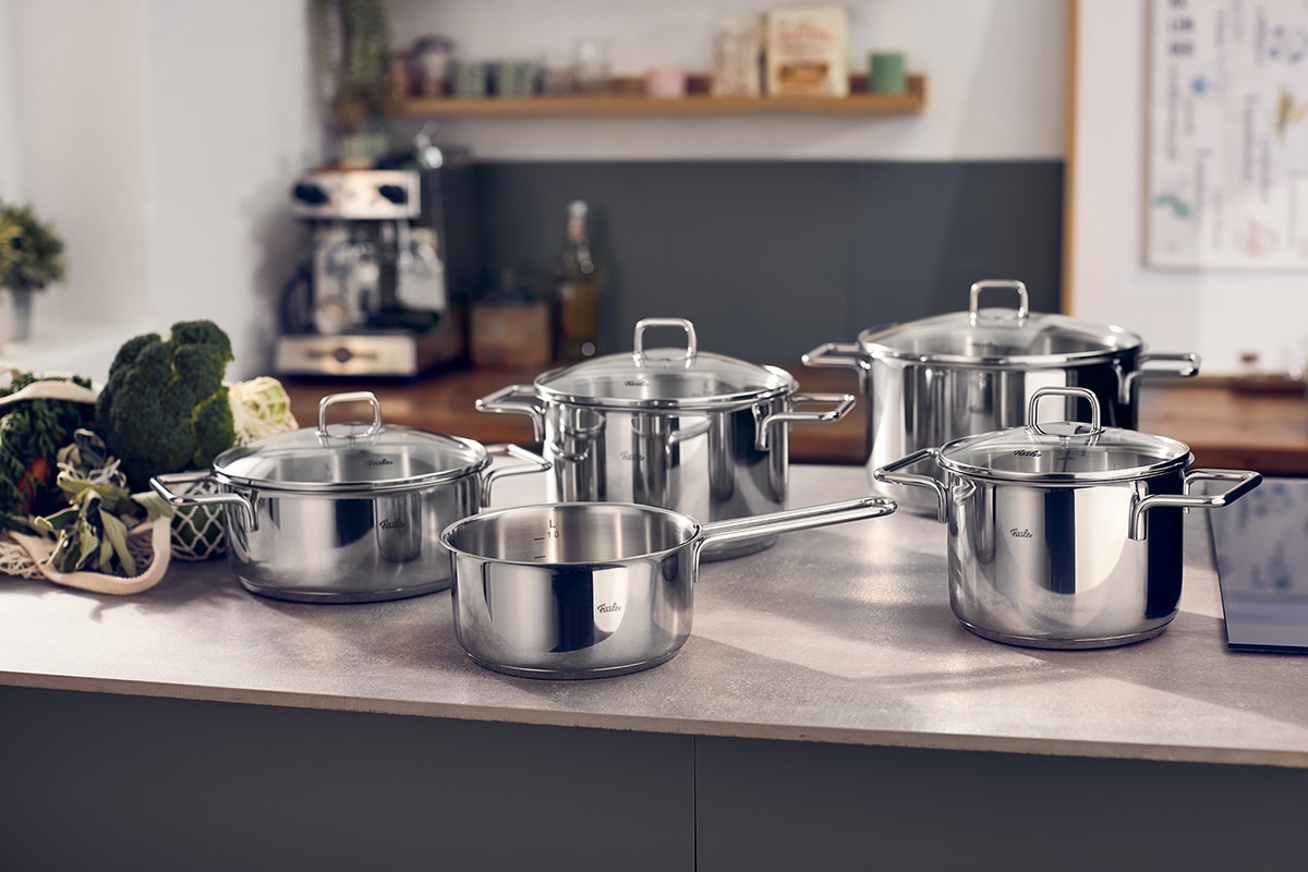 Fissler Topf-Set »LumiTherm« Set, 3 Kochtöpfe, 1 Bratentopf, 1 Stielkasserolle, 9 tlg. Edelstahl 18/10