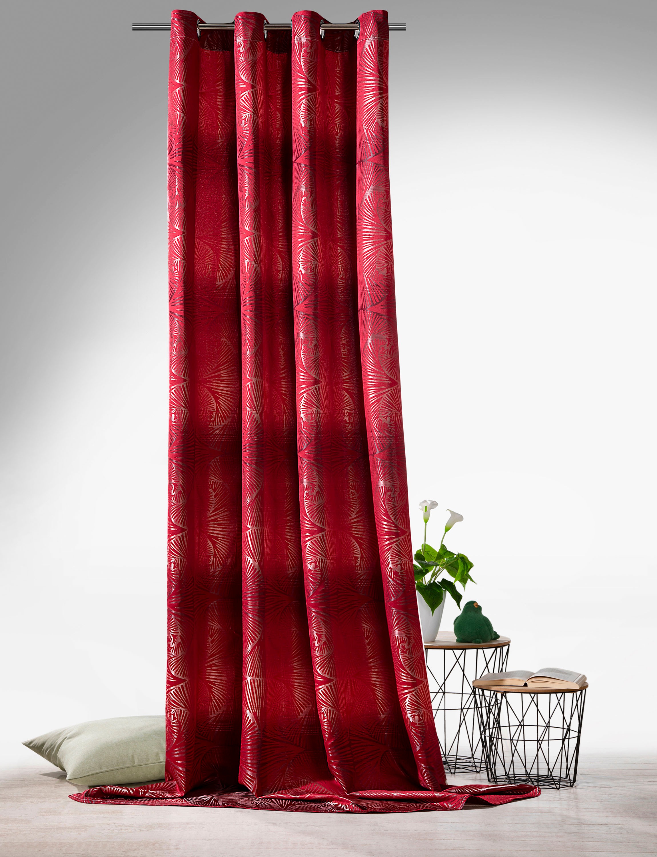 Weckbrodt Vorhang »Gingko«, (1 St.), Jacquard mit Gingko - Muster, Ösen, bl günstig online kaufen
