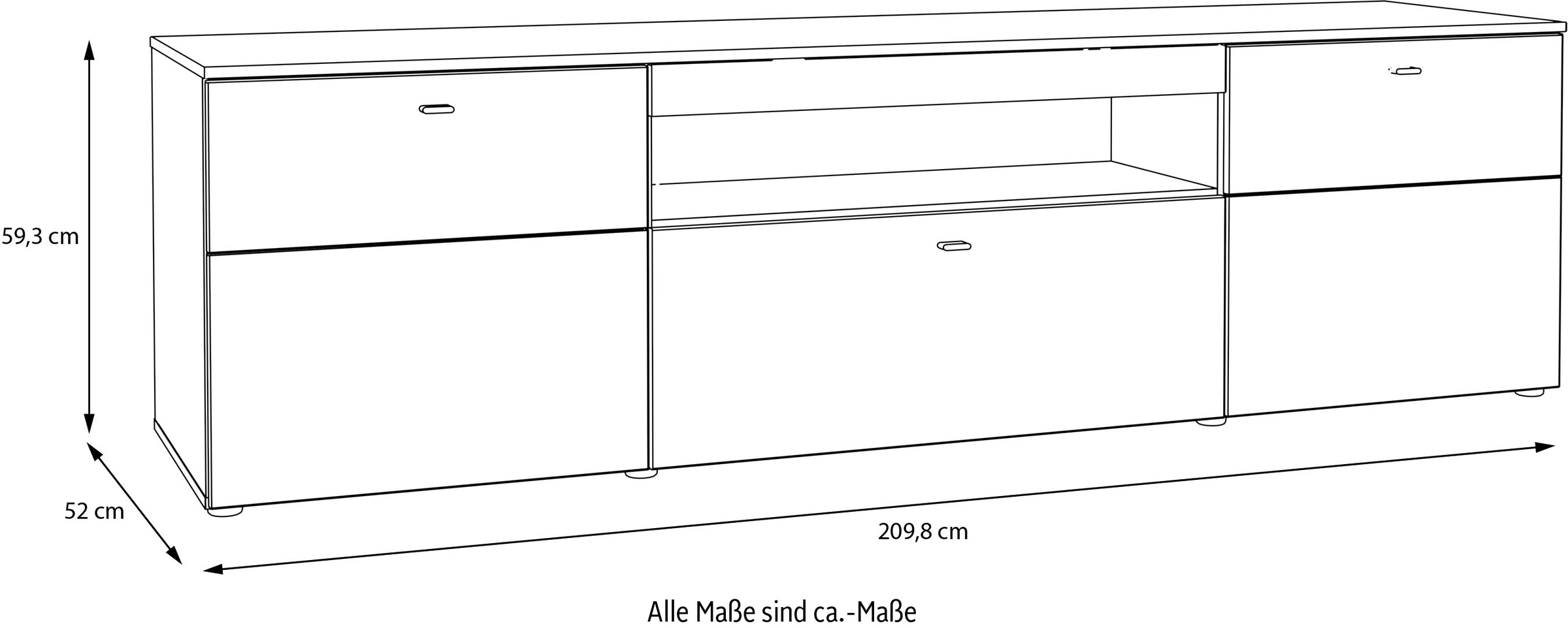 FORTE Lowboard »Como«, TV-Board, LED Beleuchtung, Soft Close, Stauraum, 209,8/59,3/52 cm