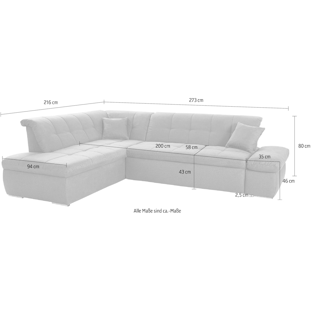 DOMO collection Ecksofa »NMoric incl. Zierkissen B/T/H: 273/216/80 cm L-Form«