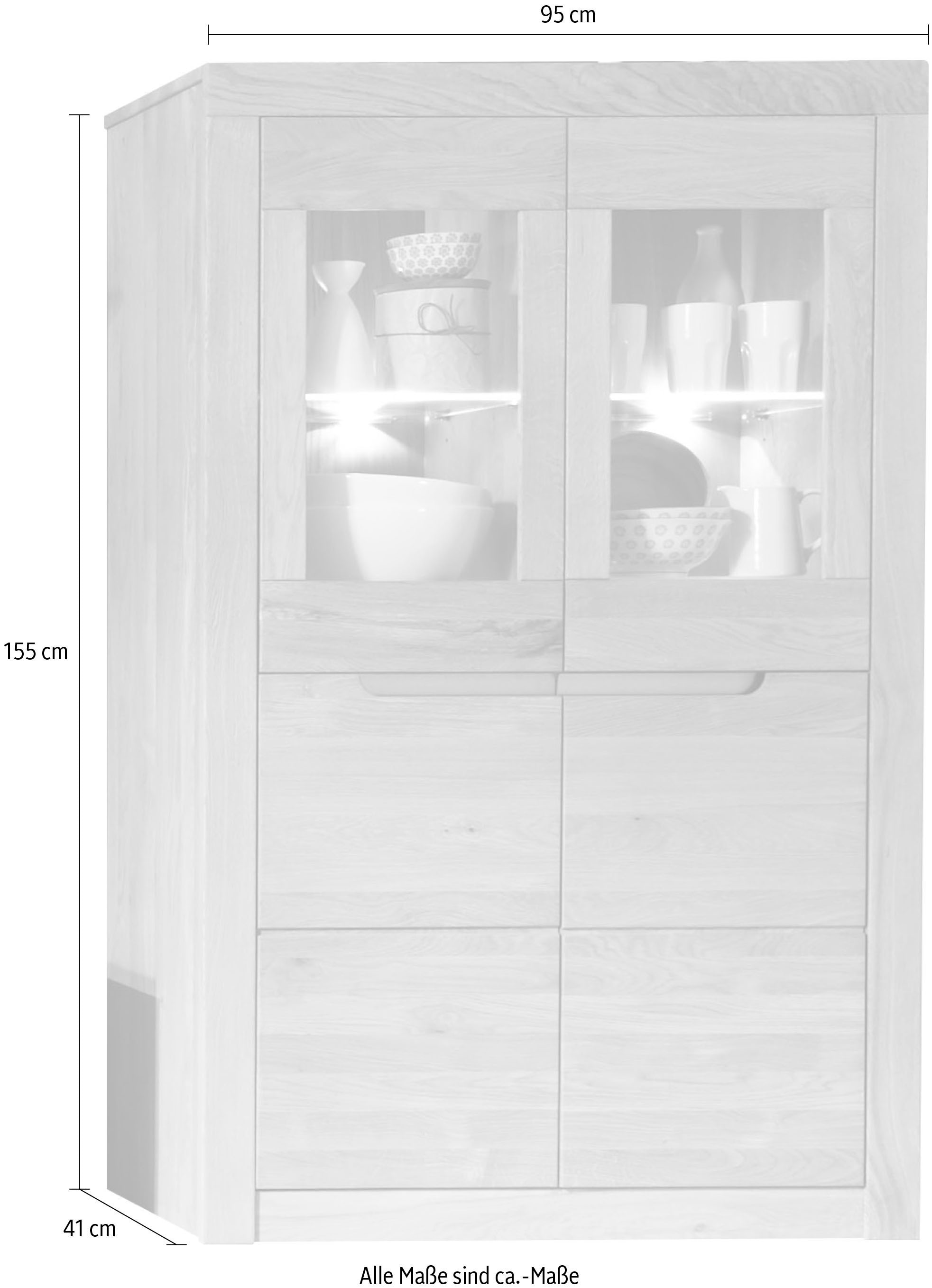 Vitrine bestellen by Höhe »Basel«, Landhaus 155 cm, online Wildeiche Hochschrank, Schrank, Wohnglücklich Infantil Glasvitrine,