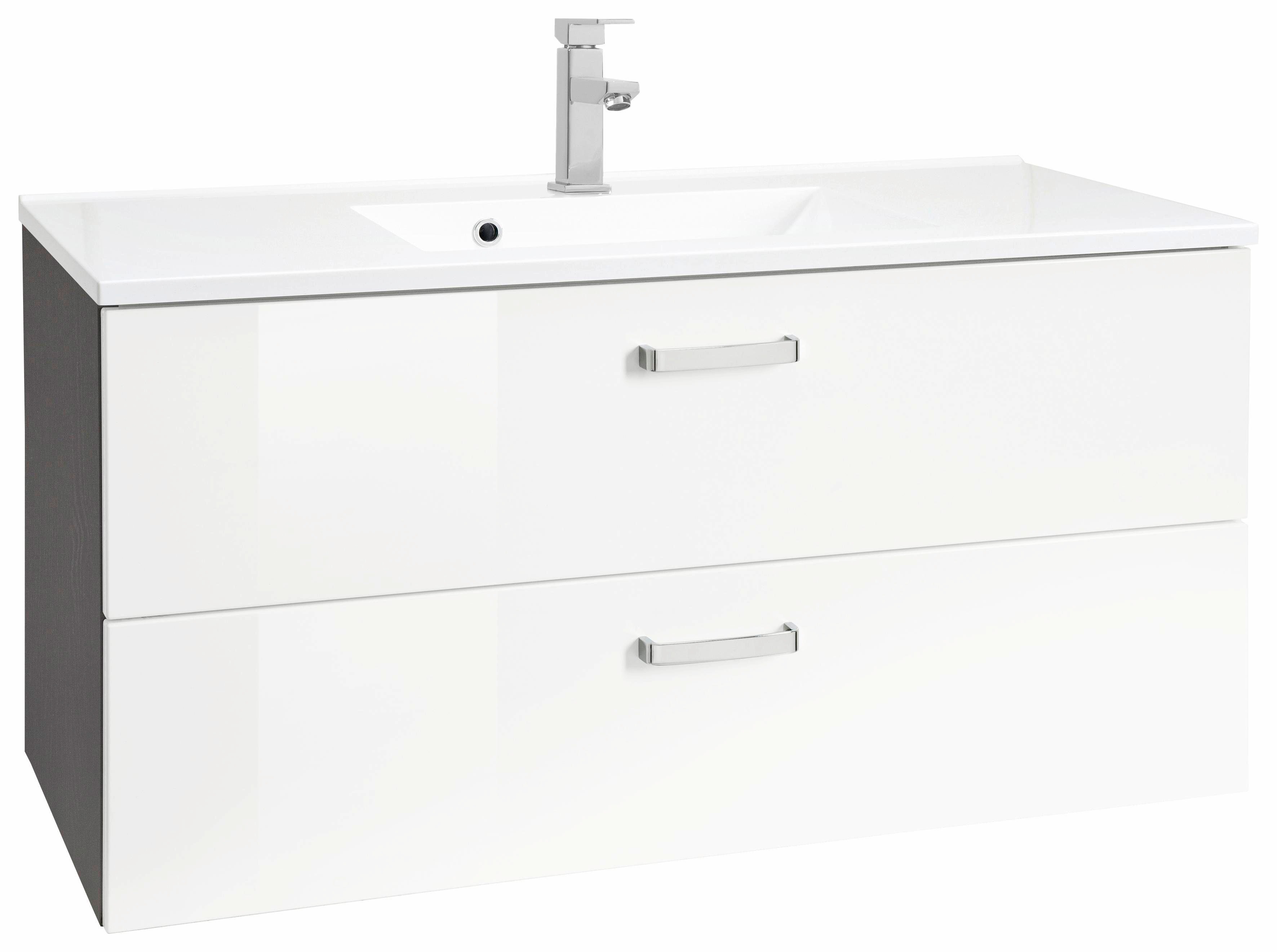 Waschbeckenunterschrank „Ravenna“, Bad Waschtisch inkl. Waschbecken, Breite 100 cm, Soft-Close, weiß/weiß/graphit B/H/T: 100 cm x 54 cm x 48 cm