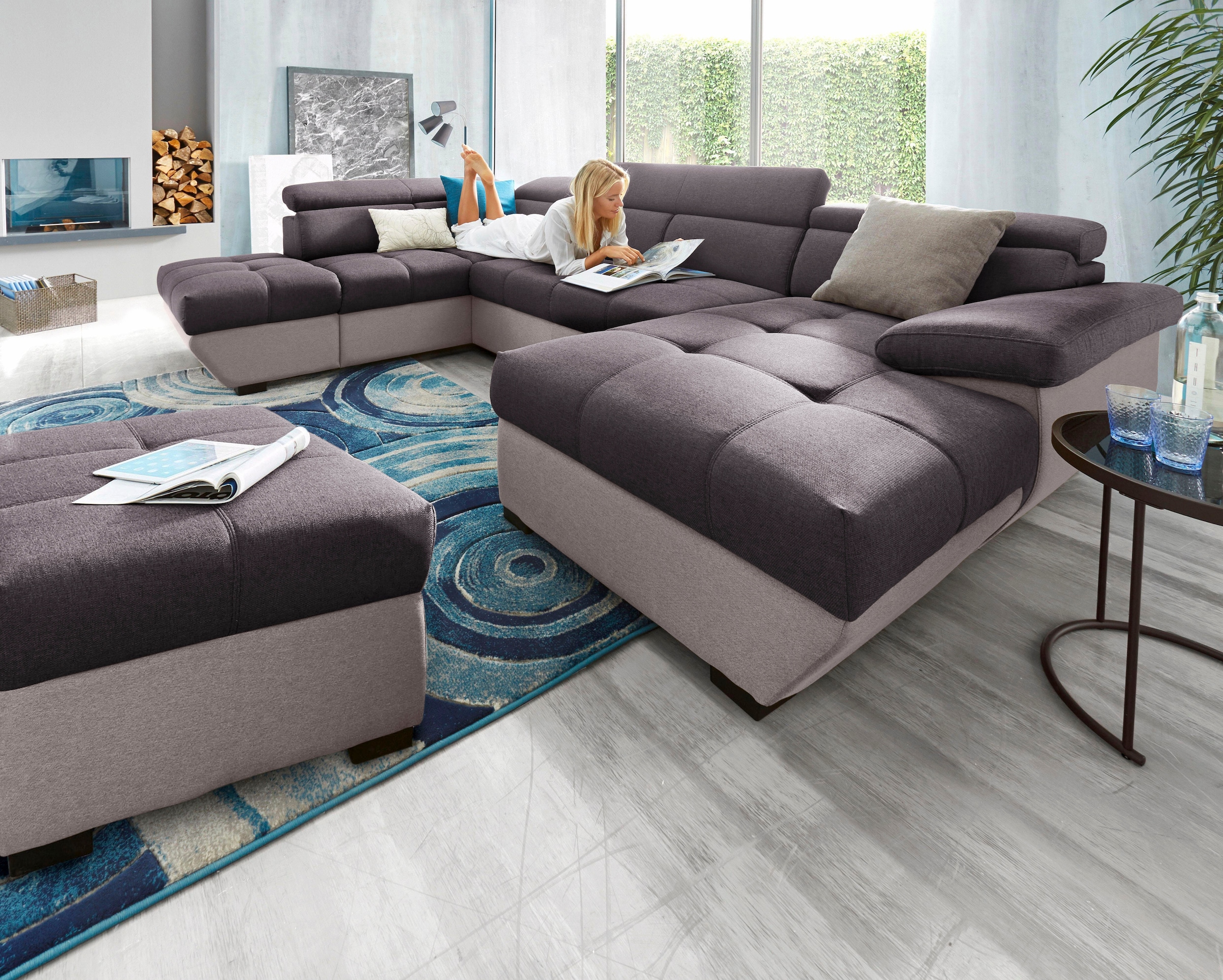 COTTA Polstergarnitur »Speedway L-Form«, (Set), Set bestehend aus: Ecksofa mit Kopfteilverstellung & Hocker