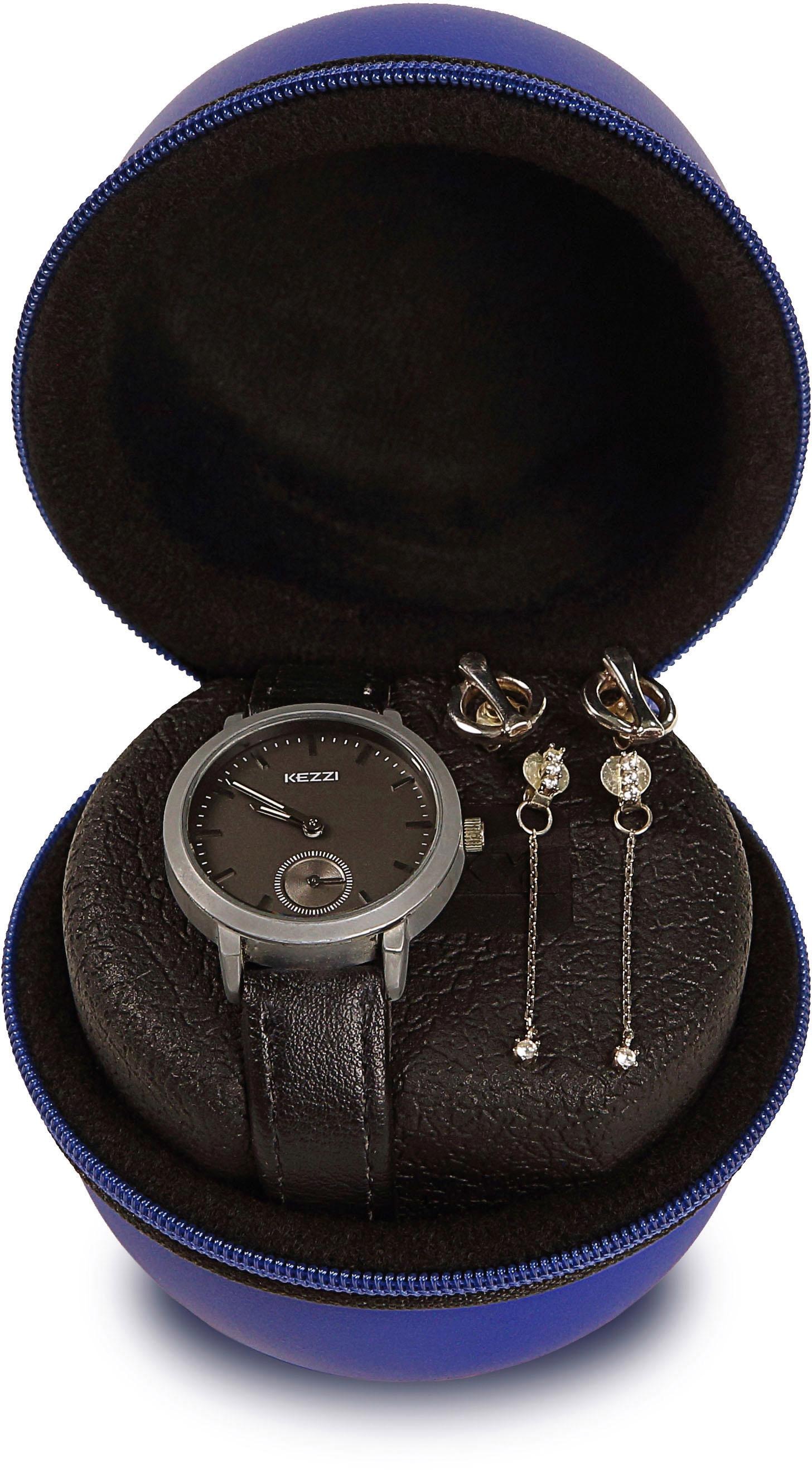 Uhrenetui 324172, Uhrenaufbewahrung, Reiseetui für Armbanduhren, max. Ø Uhren 50 mm blau B/H/T: 9 cm x 7 cm x 9 cm