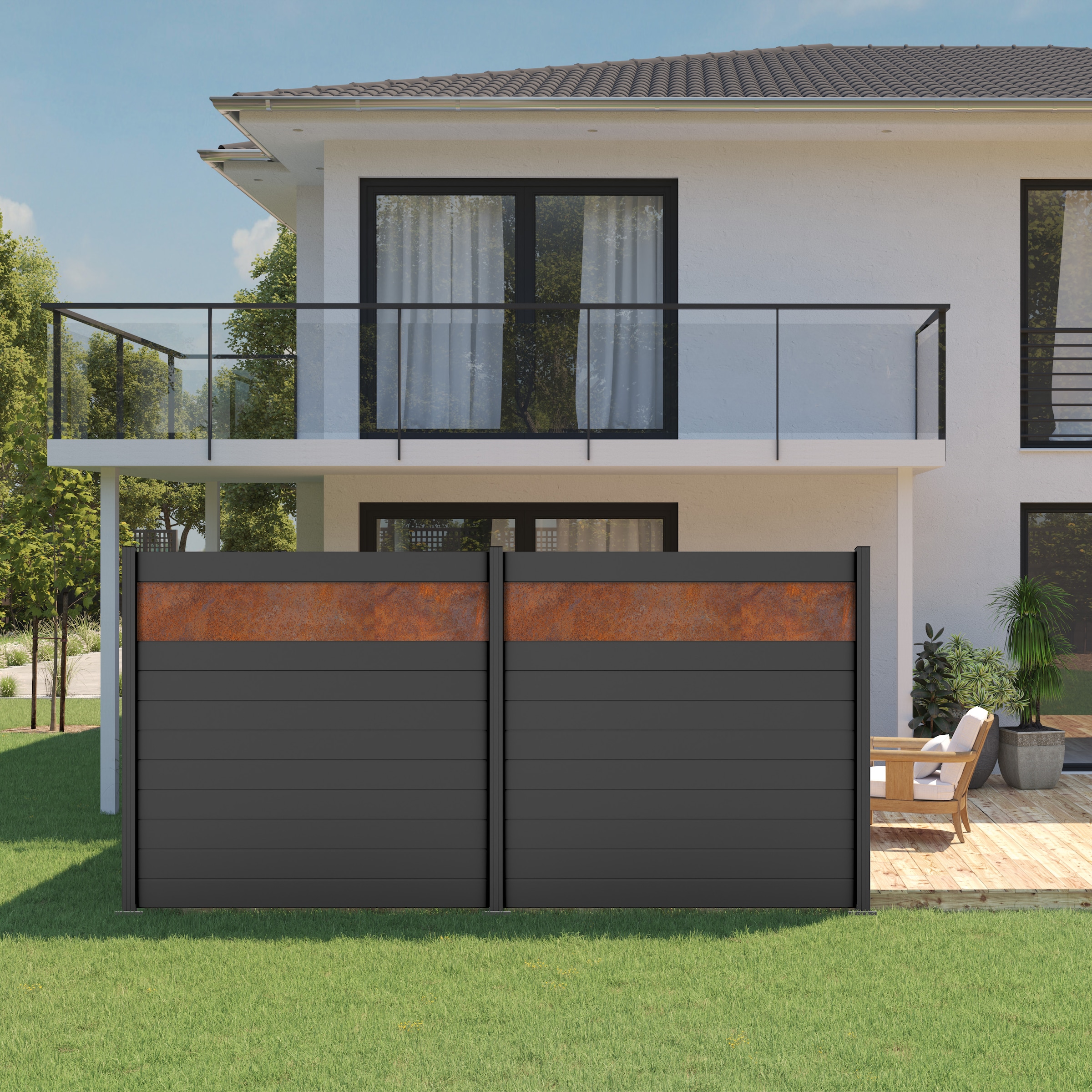 STAKET PRO Gartenzaun »Komplettzaun Paneel 150«, LxH: 368,4x187 cm, 2 Elemente á 180 cm Breite + Cortenstahl