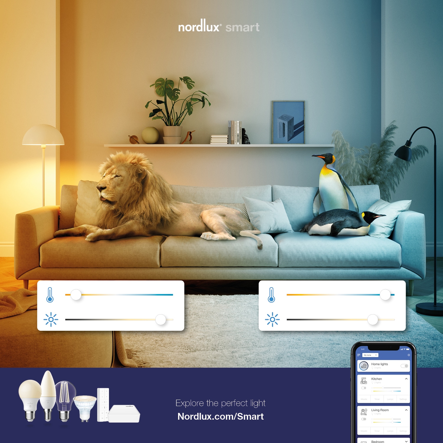 Nordlux LED-Leuchtmittel »Smartlight«, E27, 1 St., Farbwechsler, Smart Home Starter Kit+2 Leuchtmittel + Bridge,mit Wifi oder Bluetooth