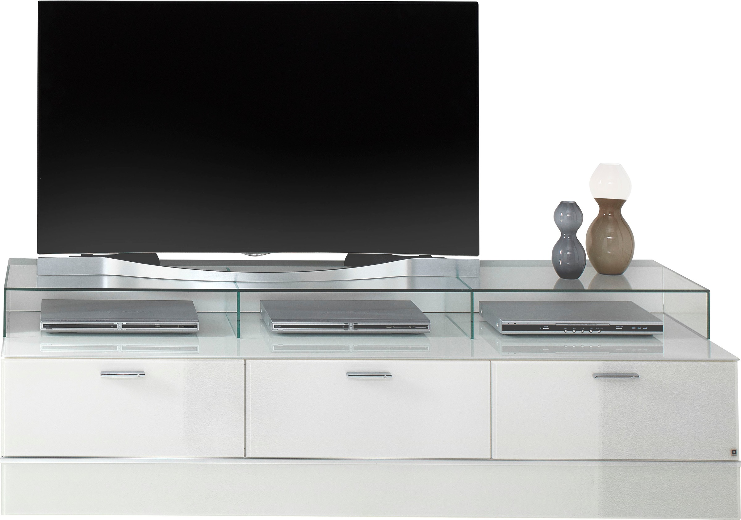 LEONARDO TV-Bank »CUBE« für die Lowboards, mit 3 Glasfächern, Breite 189 cm weiß