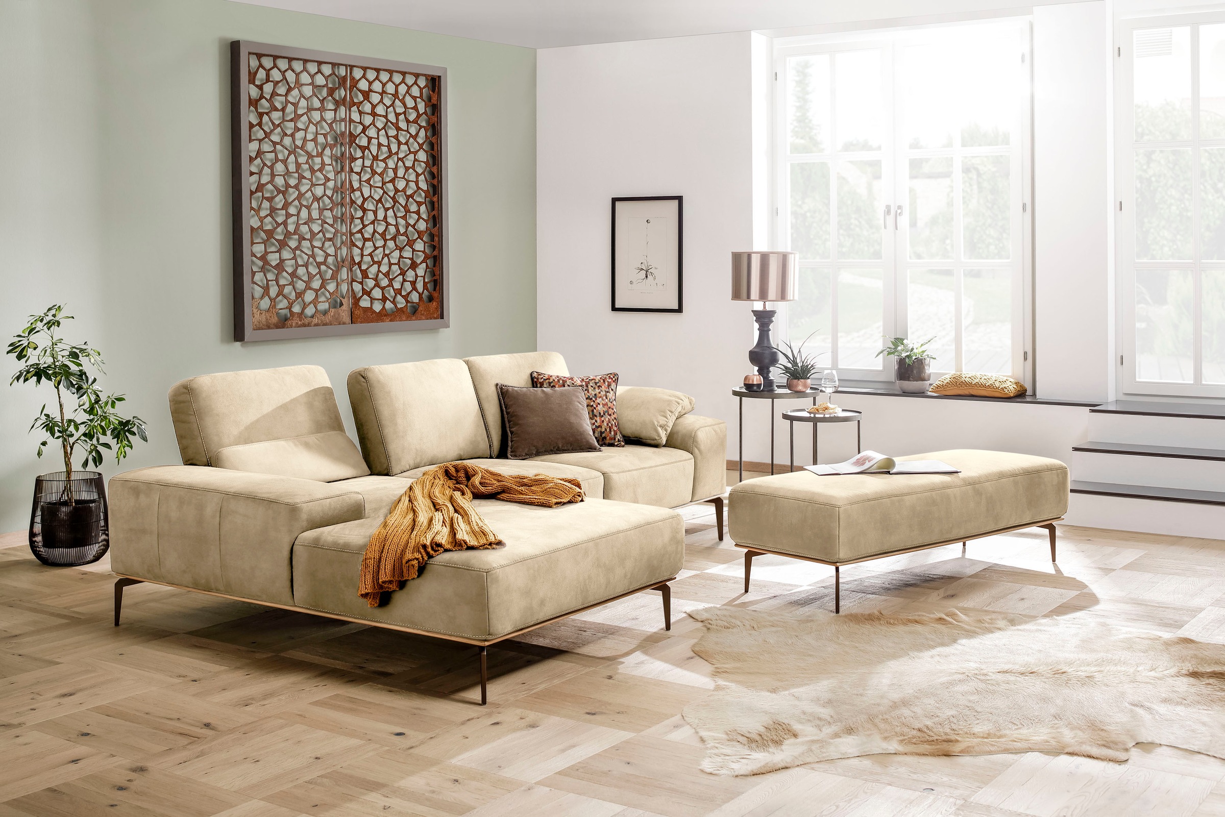 W.SCHILLIG Ecksofa »run, Designsofa mit tollem Sitzkomfort, bequem, L-Form«, mit Holzsockel, Füße in Bronze pulverbeschichtet, Breite 279 cm