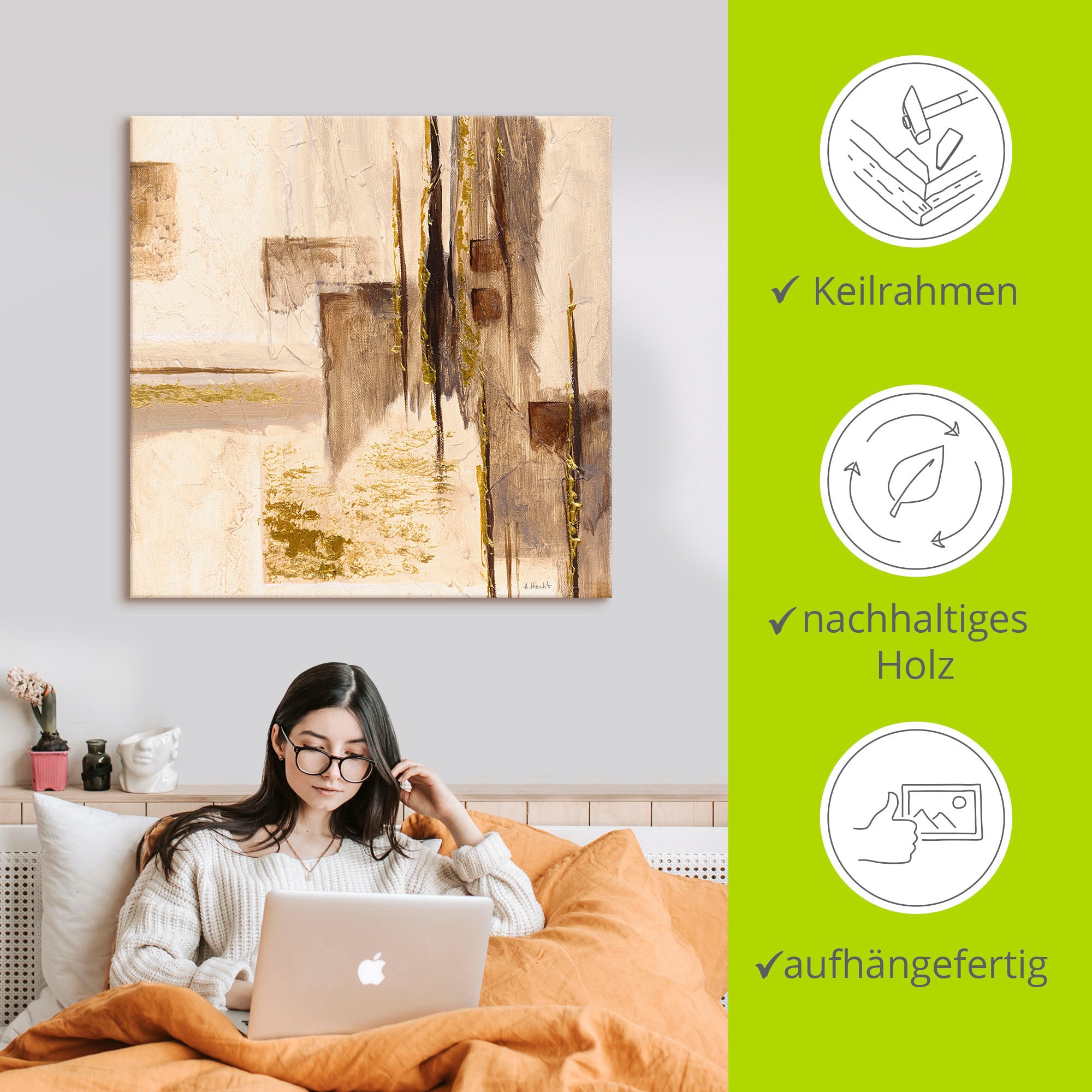Artland Wandbild »Goldene Silhouette I«, Muster, (1 St.), als Leinwandbild, Wandaufkleber in verschied. Größen