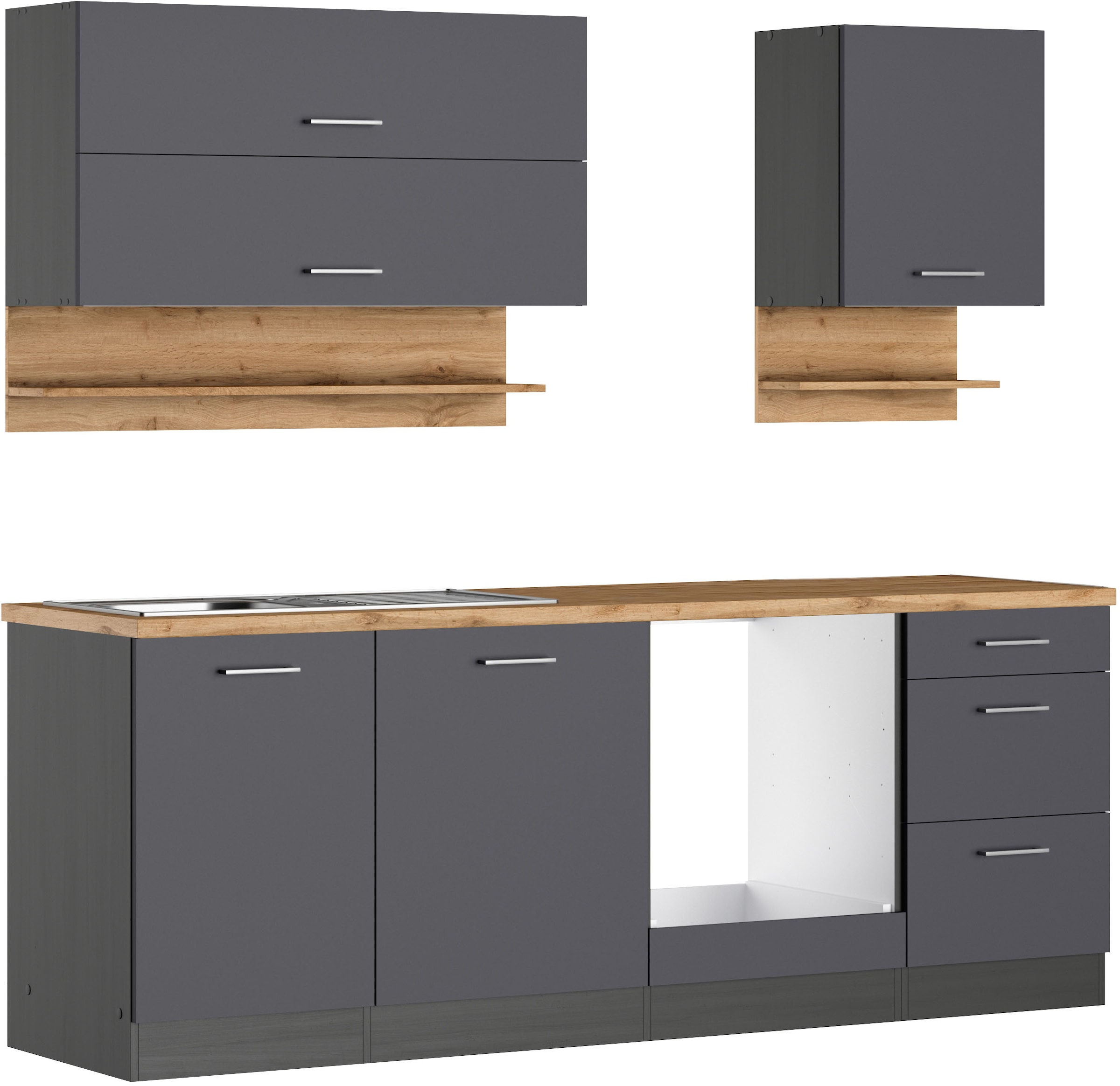 KOCHSTATION Küchenzeile »KS-Milan«, 220 cm breit, robuste Metallauszüge, vi günstig online kaufen