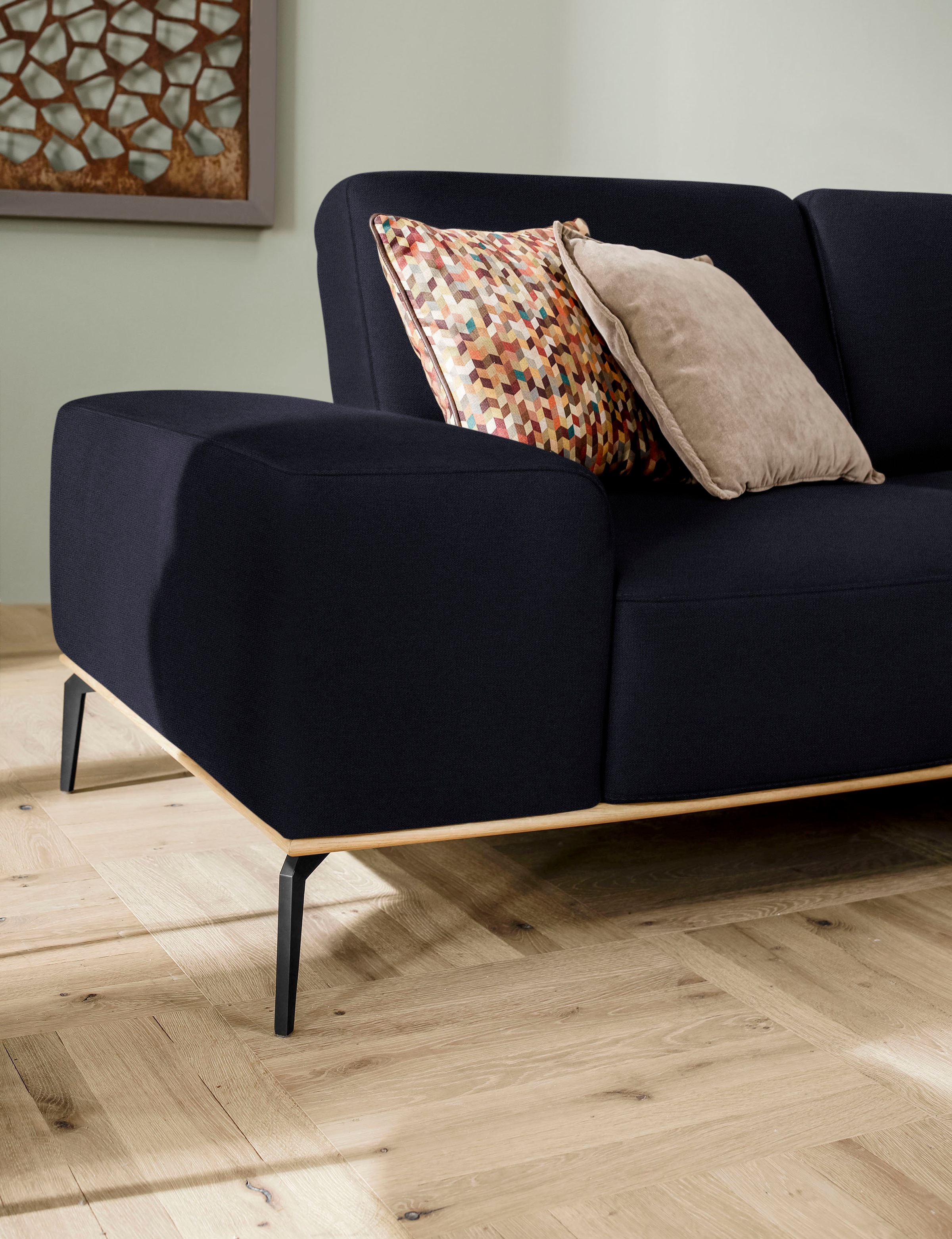 W.SCHILLIG Ecksofa »run, Designsofa mit tollem Sitzkomfort, bequem, L-Form«, mit Holzsockel, Füße in Schwarz pulverbeschichtet, Breite 299 cm