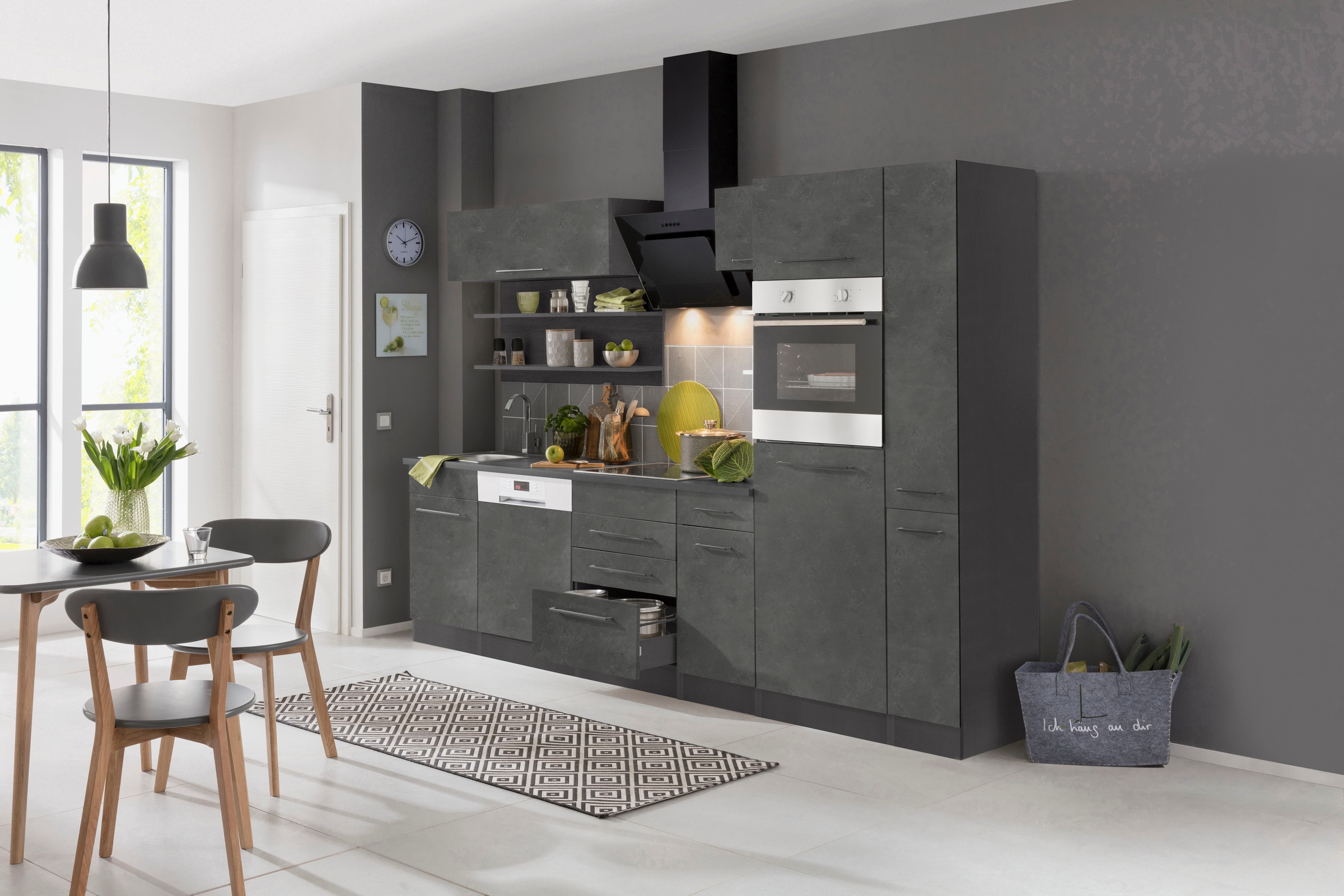 KOCHSTATION Küchenzeile »KS-Tulsa«, ohne E-Geräte, Breite 270 cm, schwarze Metallgriffe, MDF Fronten