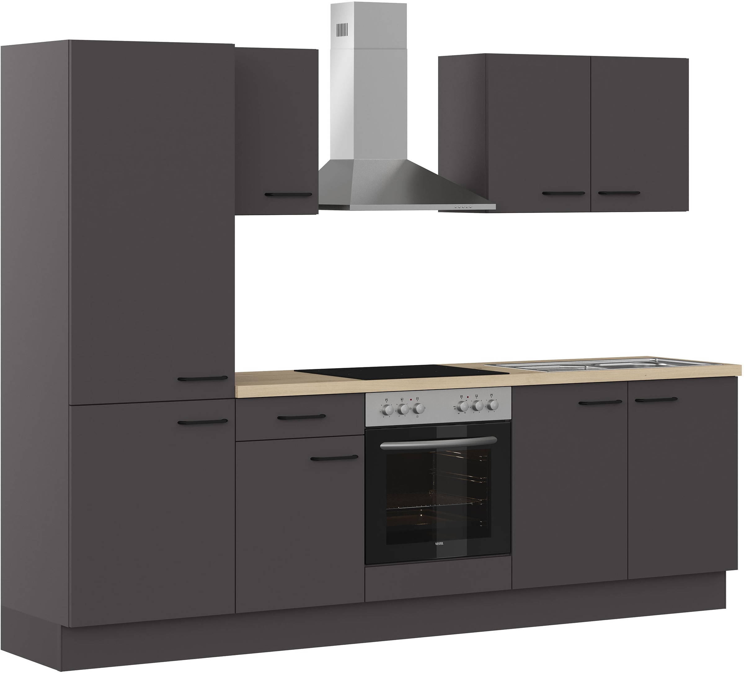 IMPULS KÜCHEN Küchenzeile »"Tirana", Ausrichtung wählbar, Schubkästen mit Soft-Close«, vormontiert, wahlweise mit E-Geräten, mit Vollauszug, Breite 270 cm