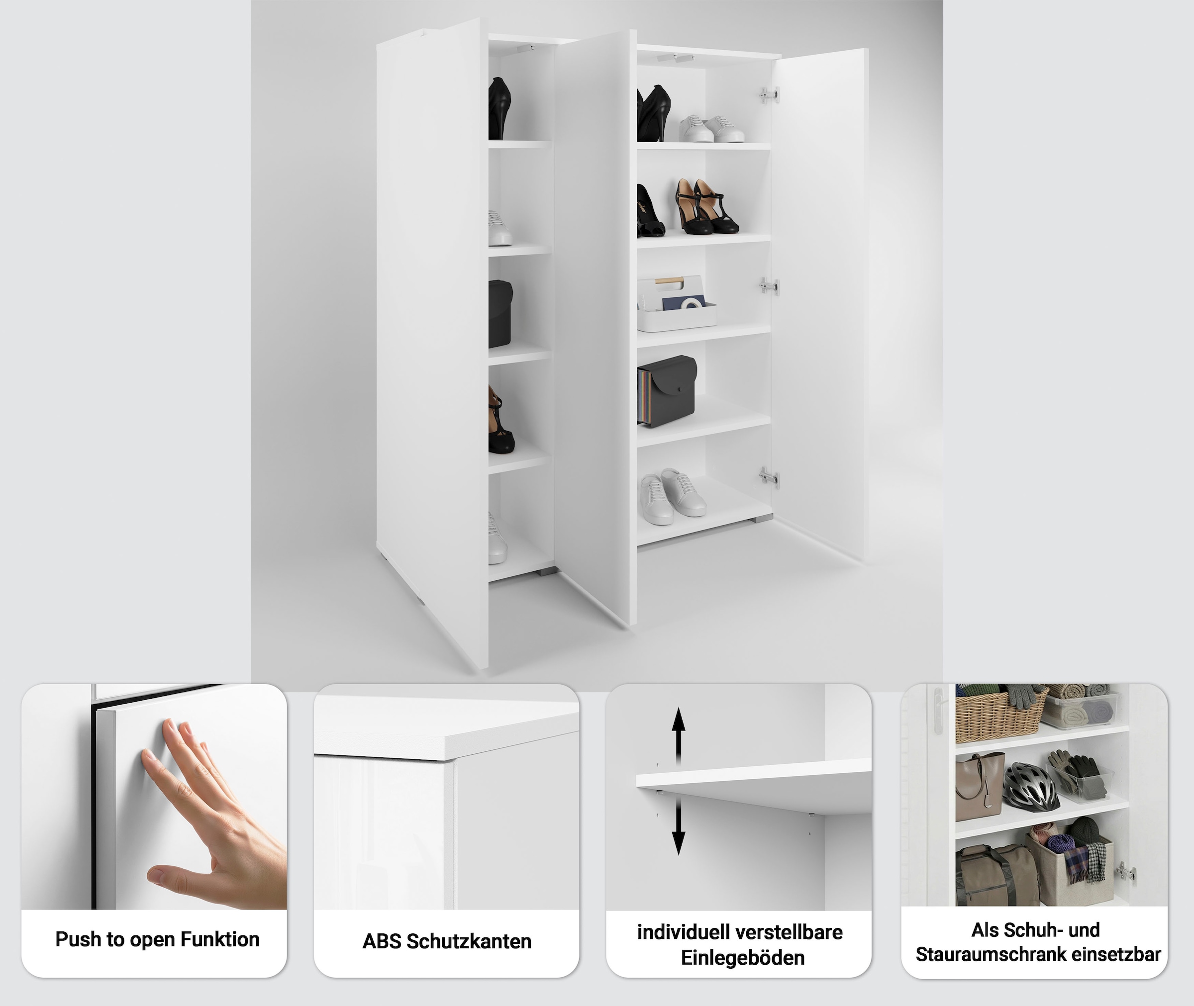 INOSIGN Schuhschrank »Paris« 3-türiger griffloser geräumiger Schuhschrank 105cm brei