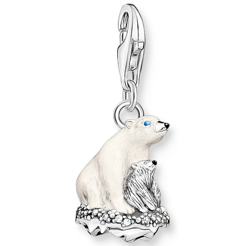 THOMAS SABO Charm-Einhänger »Eisbären« mit Zirkonia (synth.) silberfarben-weiß + weiß Charm mit Eisbärenmutter und Jungem auf einer stilisierten...