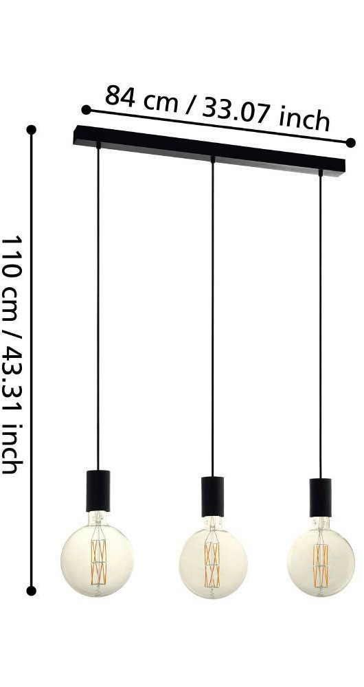 EGLO Hängeleuchte »POZUETA«, 3 flammig, Leuchtmittel E27 | ohne Leuchtmittel, Hängelampe Vintage, Stahl in Schwarz, Esstischlampe, E27, L 84 cm