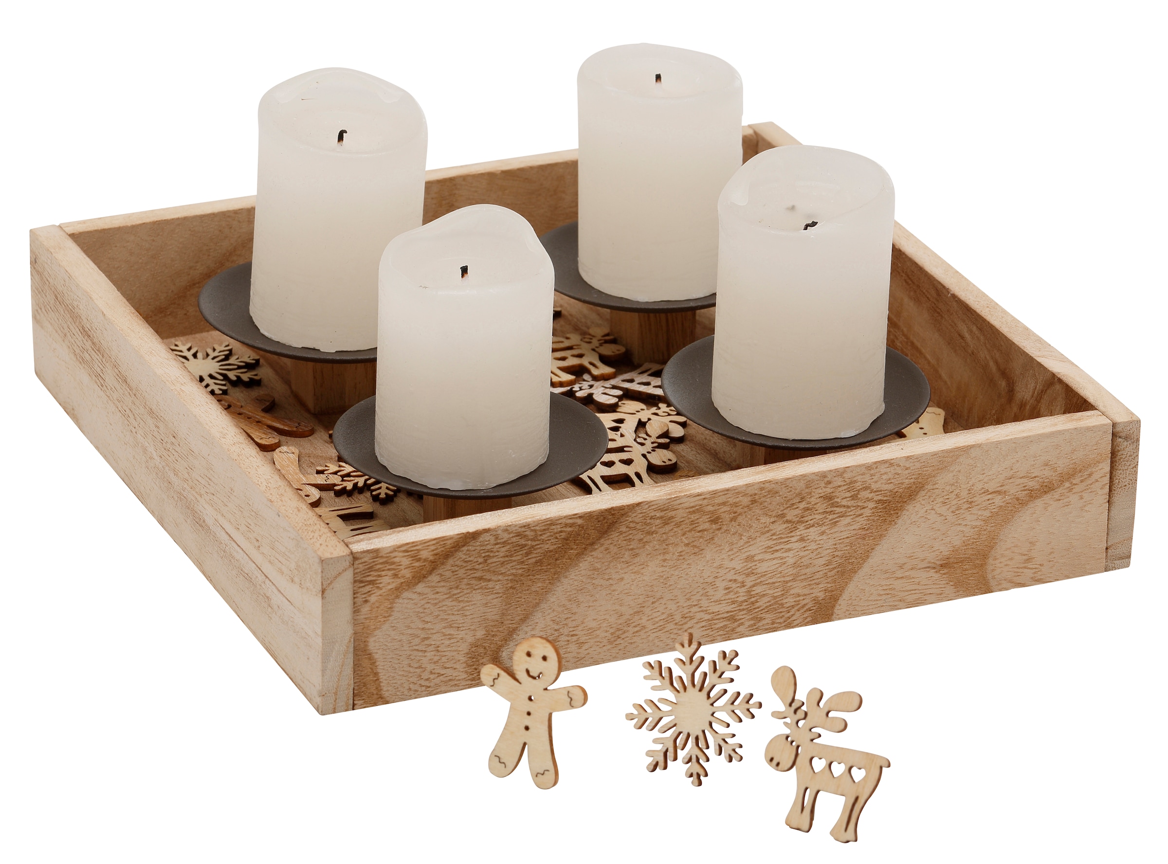 bestellen Streudekofiguren, online cm«, mit Home Metall, Ennsling (1 Tablett aus »Kerzenhalter und 4 Kerzenhaltern mit Weihnachtsdeko Holz 25x25 24 Adventsleuchter affaire St.),